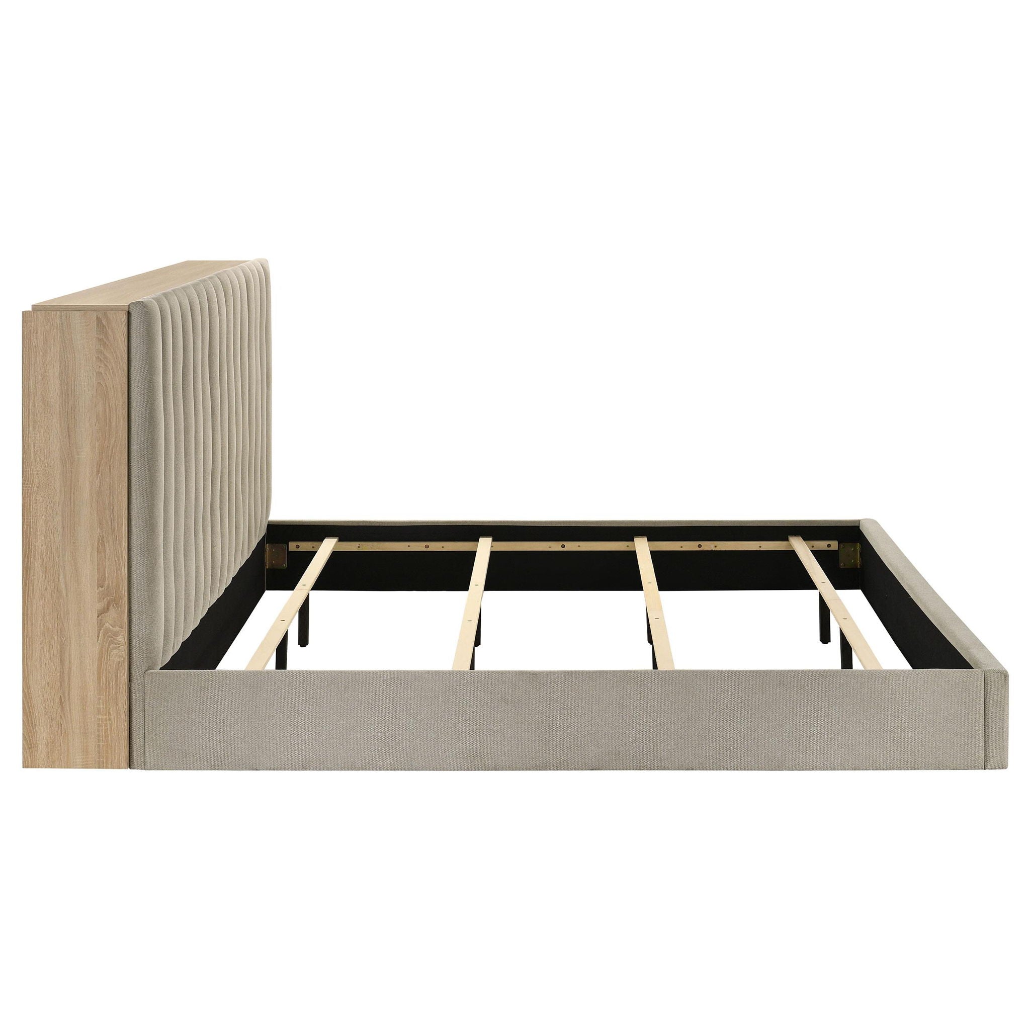 Arielle Eastern King Bookcase Panel Storage Bed Light Oak