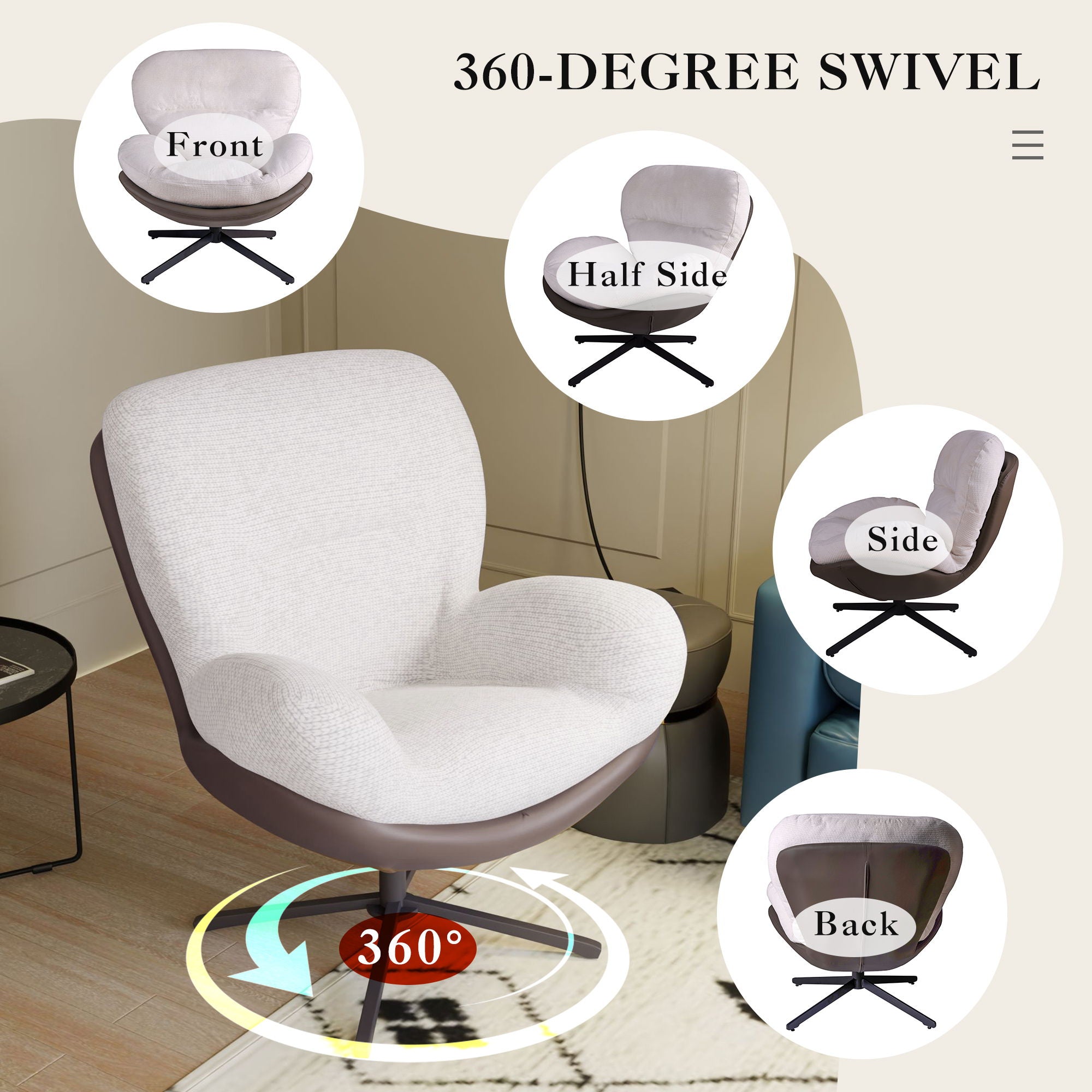 360° Swivel Office Chair, No Wheels