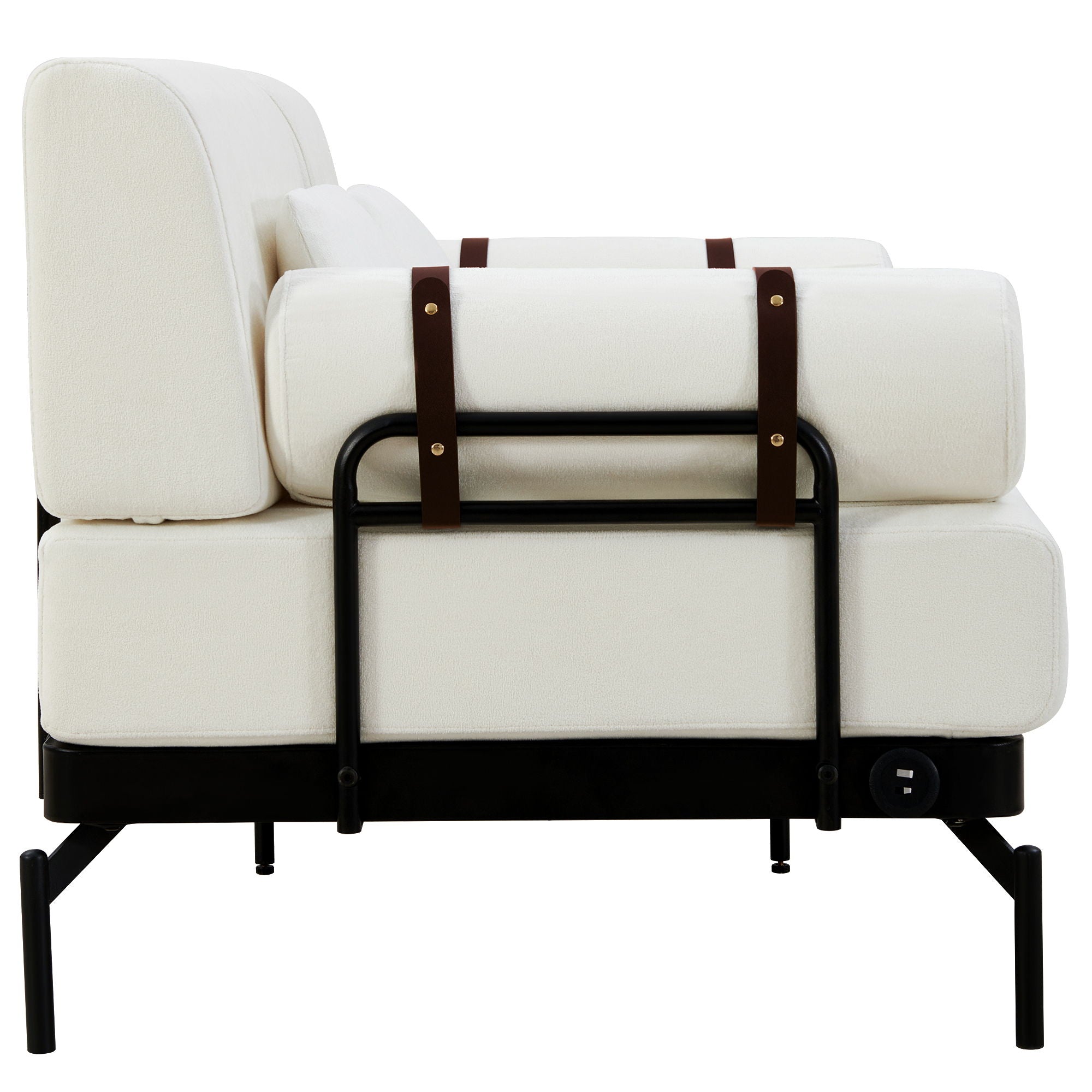 Modern Loveseat Sofa 2 Seater With USB Ports, Cylindrical Armrests
