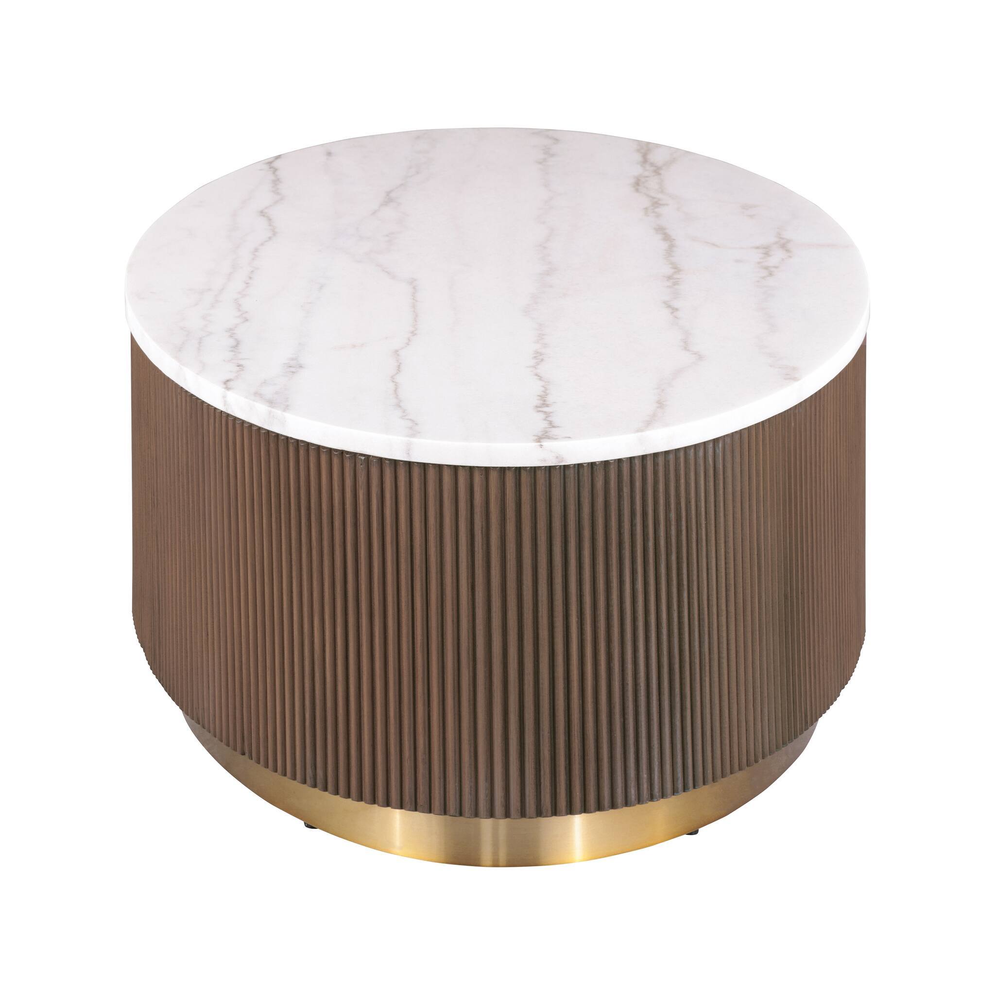 3 Piece Table Set Round Cocktail Table And 2 Round End Tables - Brown / Gold / White