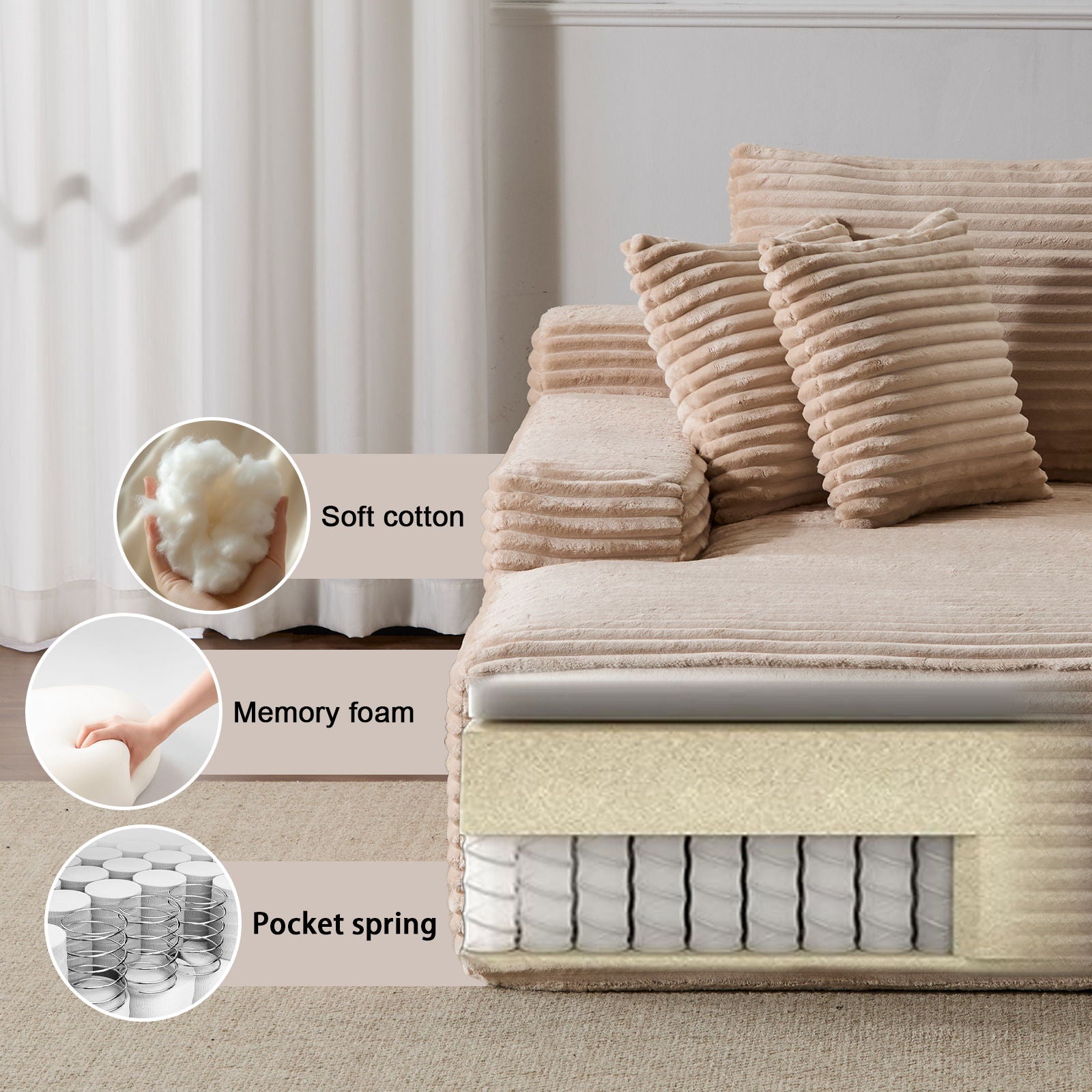 Oversized Chaise Lounge Chair Cozy Cloud Couch With 3 Throw Pillows And Wide Armrest