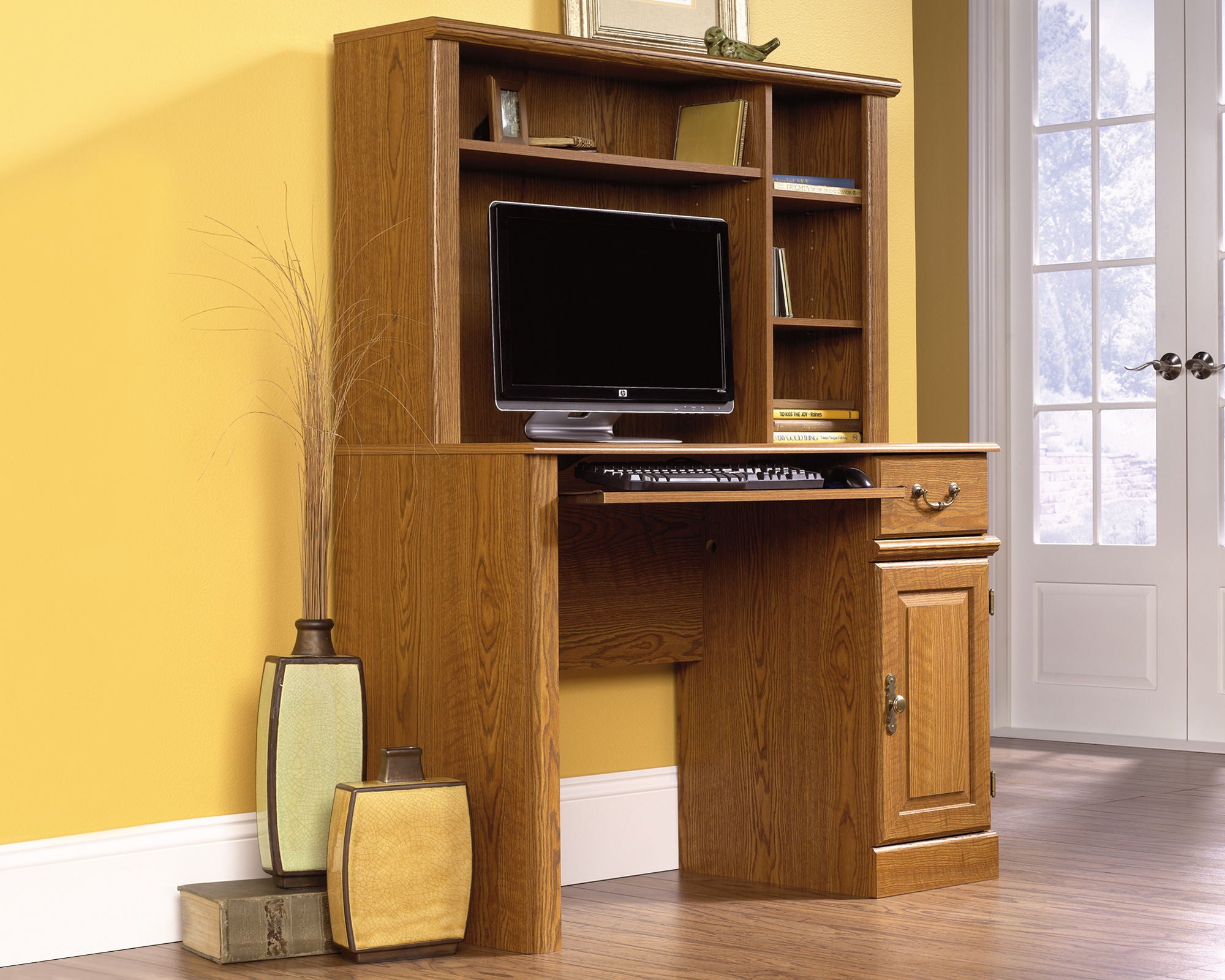 Computer Desk With Hutch in Carolina Oak