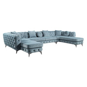Zerah - Sectional Sofa With 7 Pillows - Dusty Blue Fabric