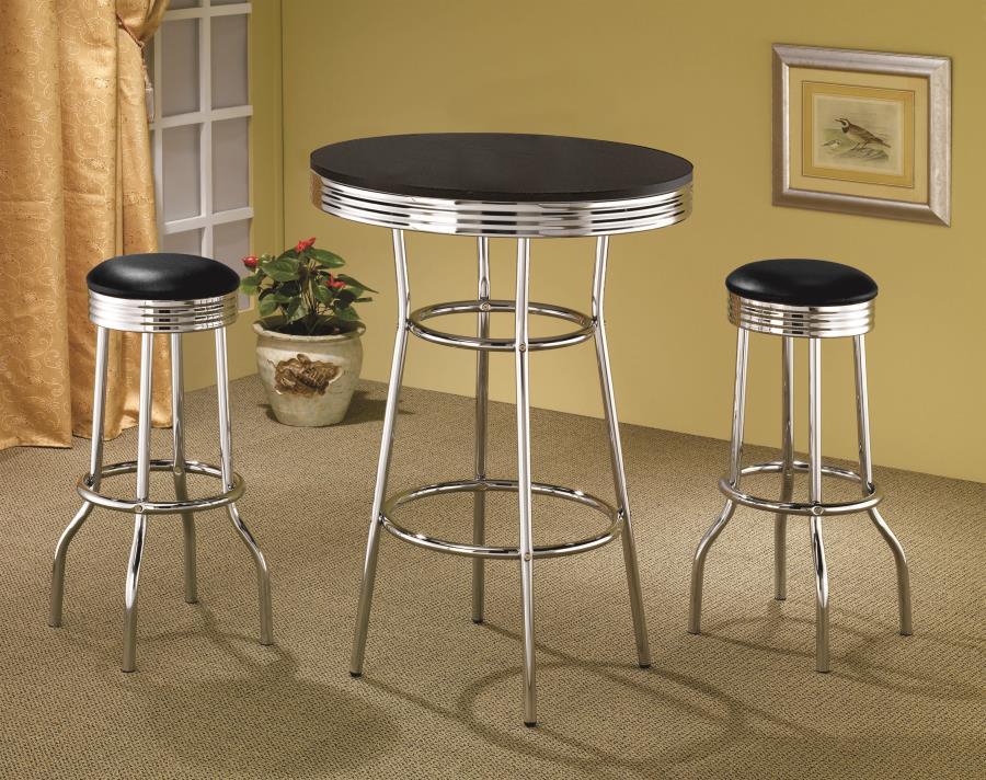 Coaster Fine Furniture Retro - 3 Pieces Round 1950s Bistro Pub Bar Table Set | Meri Furniture
