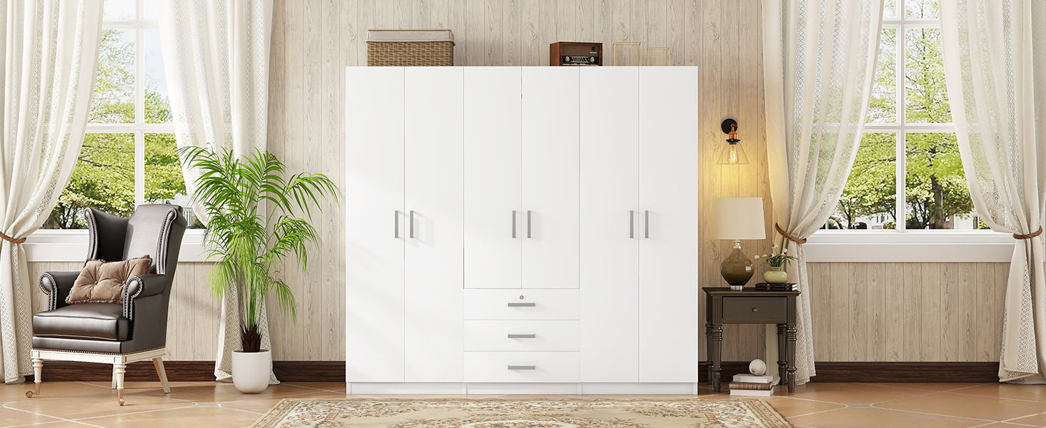 6 Doors Wardrobe Storage For Bedroom, With Big Drawers