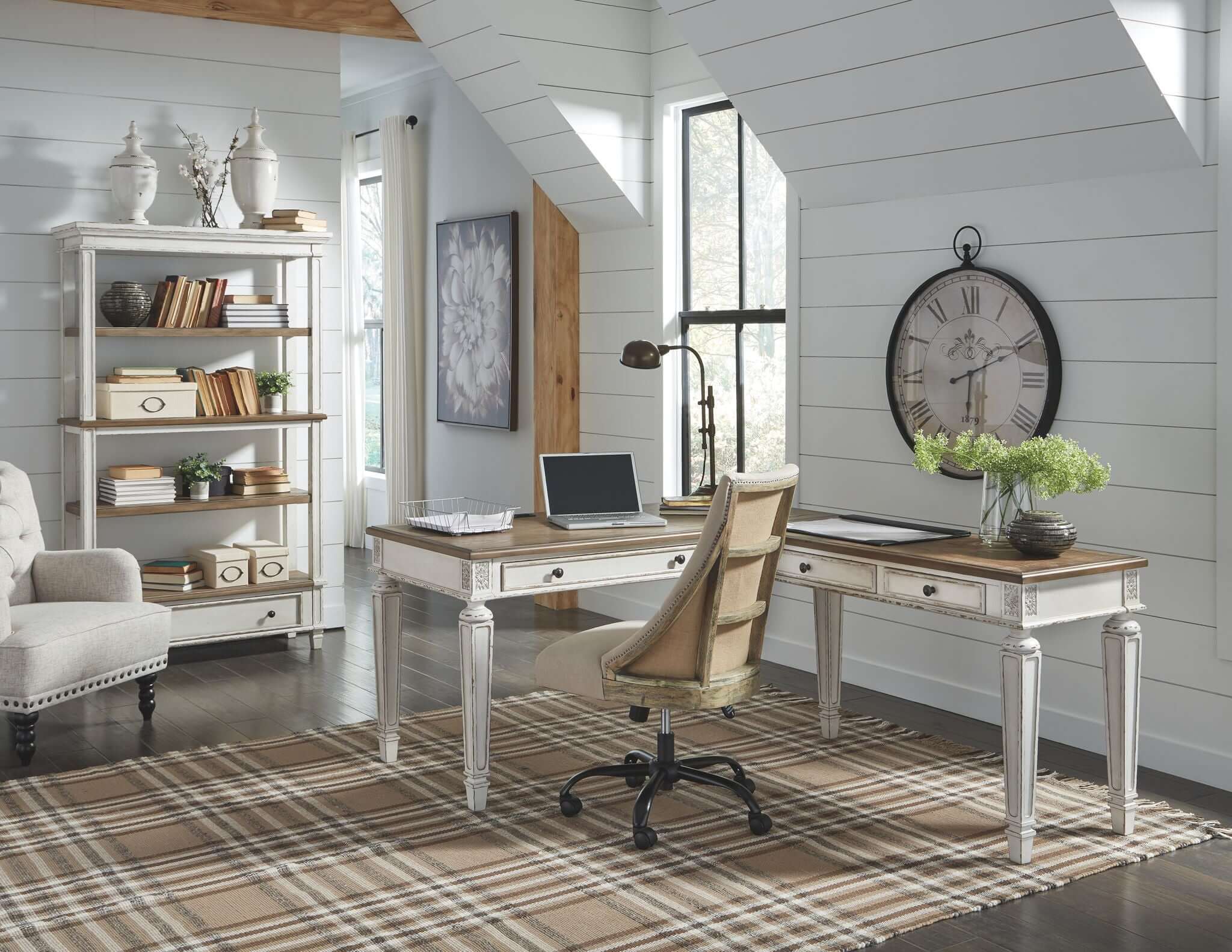 Realyn - Home Office L Shaped Desk - White / Brown
