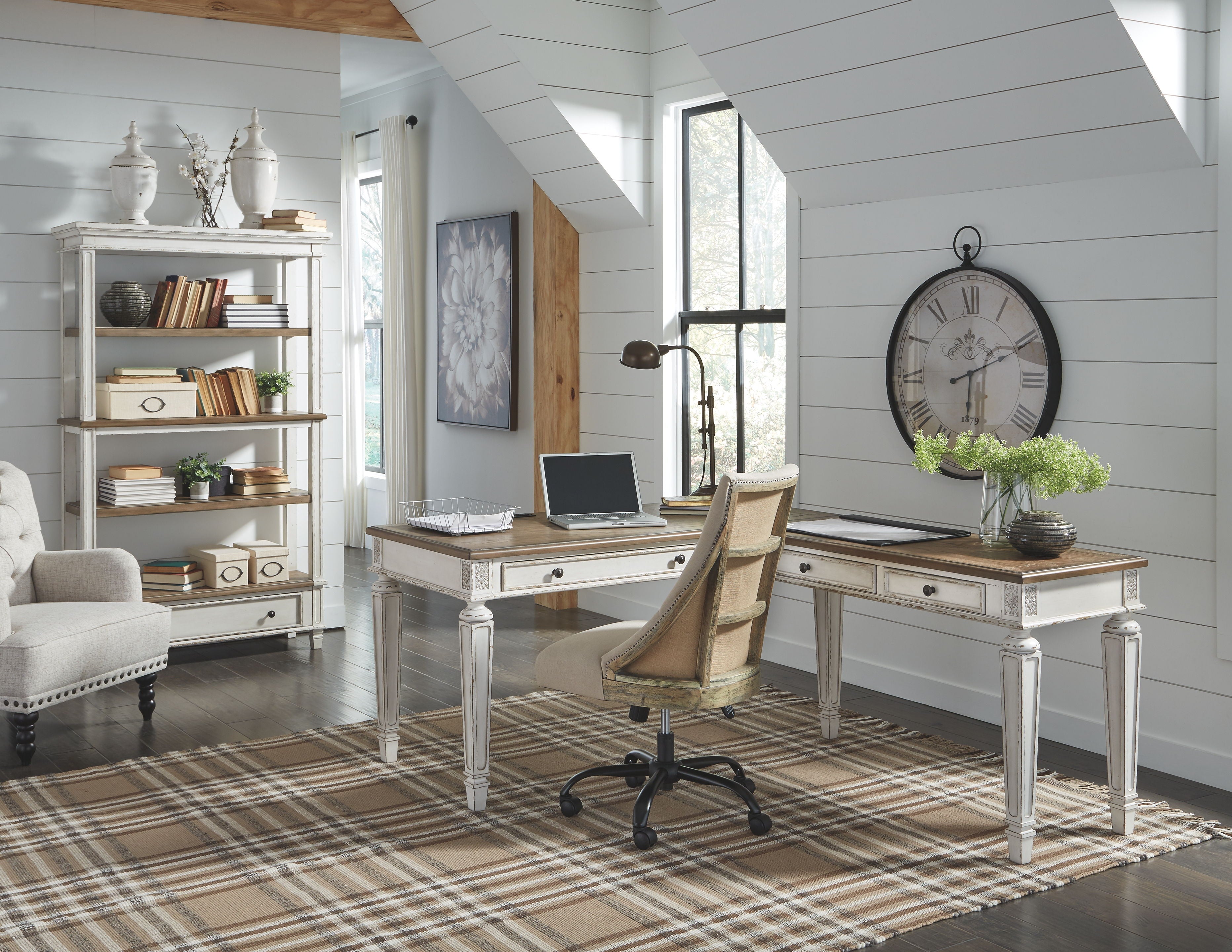 Signature Design by Ashley® Realyn - White / Brown - Home Office L Shaped Desk | Meri Furniture