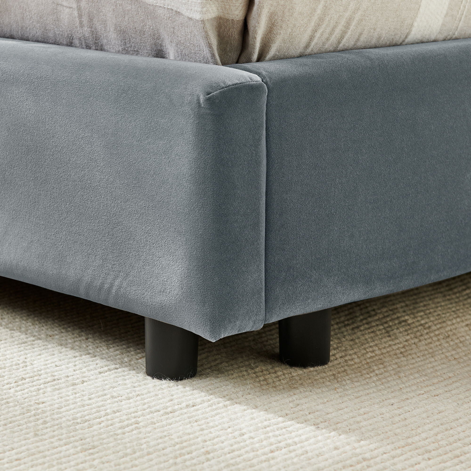 Mid-Century Upholstered Tufted Bed Frame With Backrest And Armrests