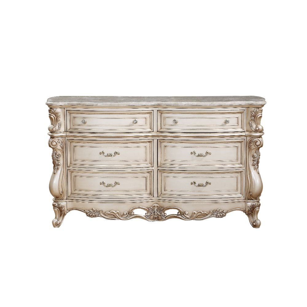ACME Gorsedd - Dresser - Marble & Antique White | Meri Furniture