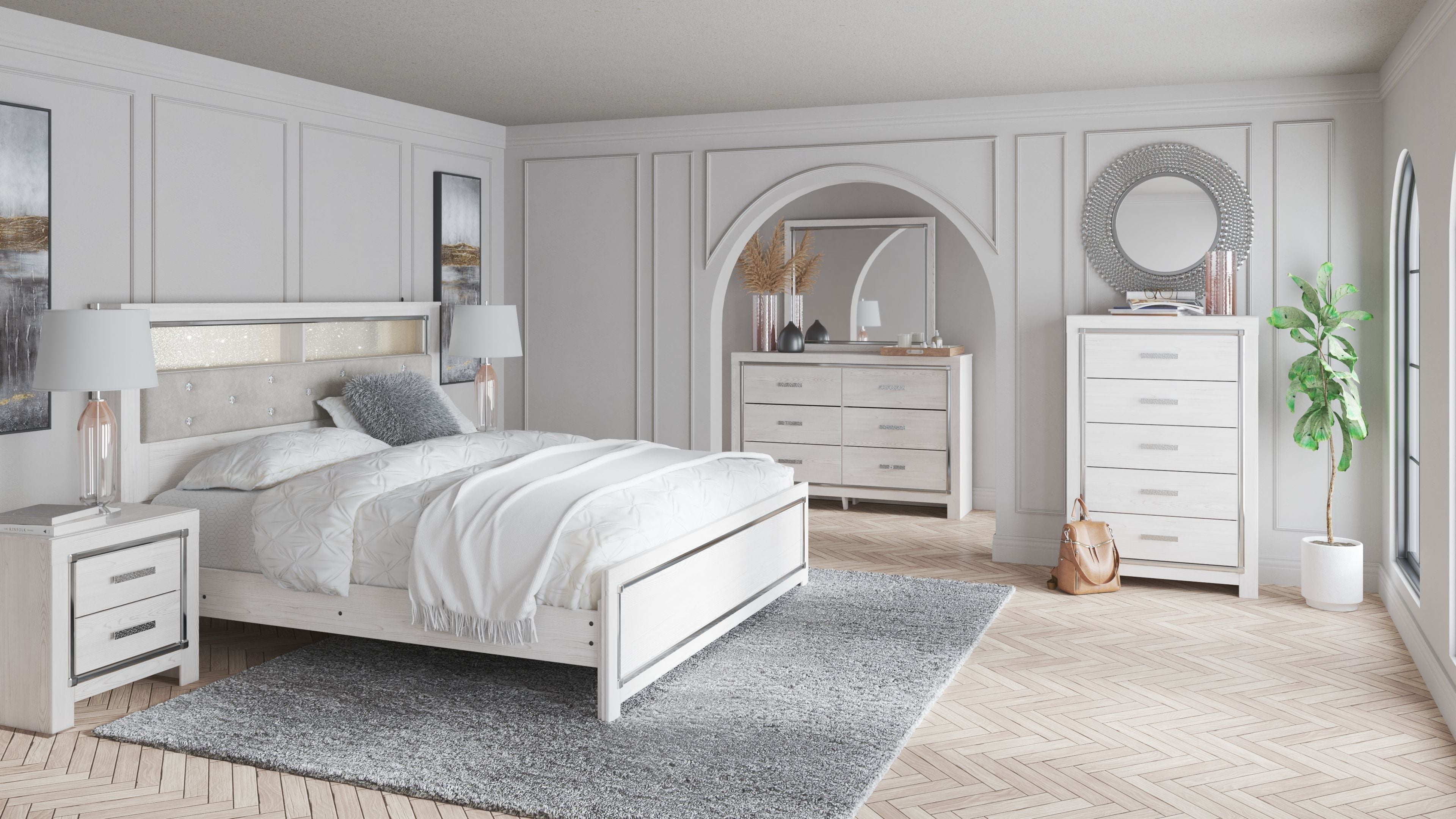 Signature Design by Ashley® Altyra - Dresser, Mirror, Panel Bookcase Bed | Meri Furniture