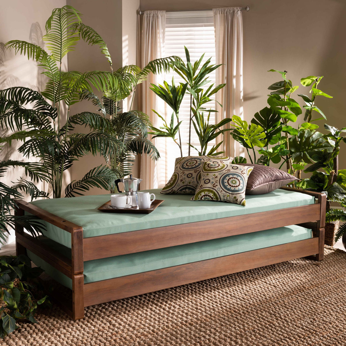 Klara Modern and Contemporary Walnut Finished Wood Expandable Twin Size to King Size Bed Frame