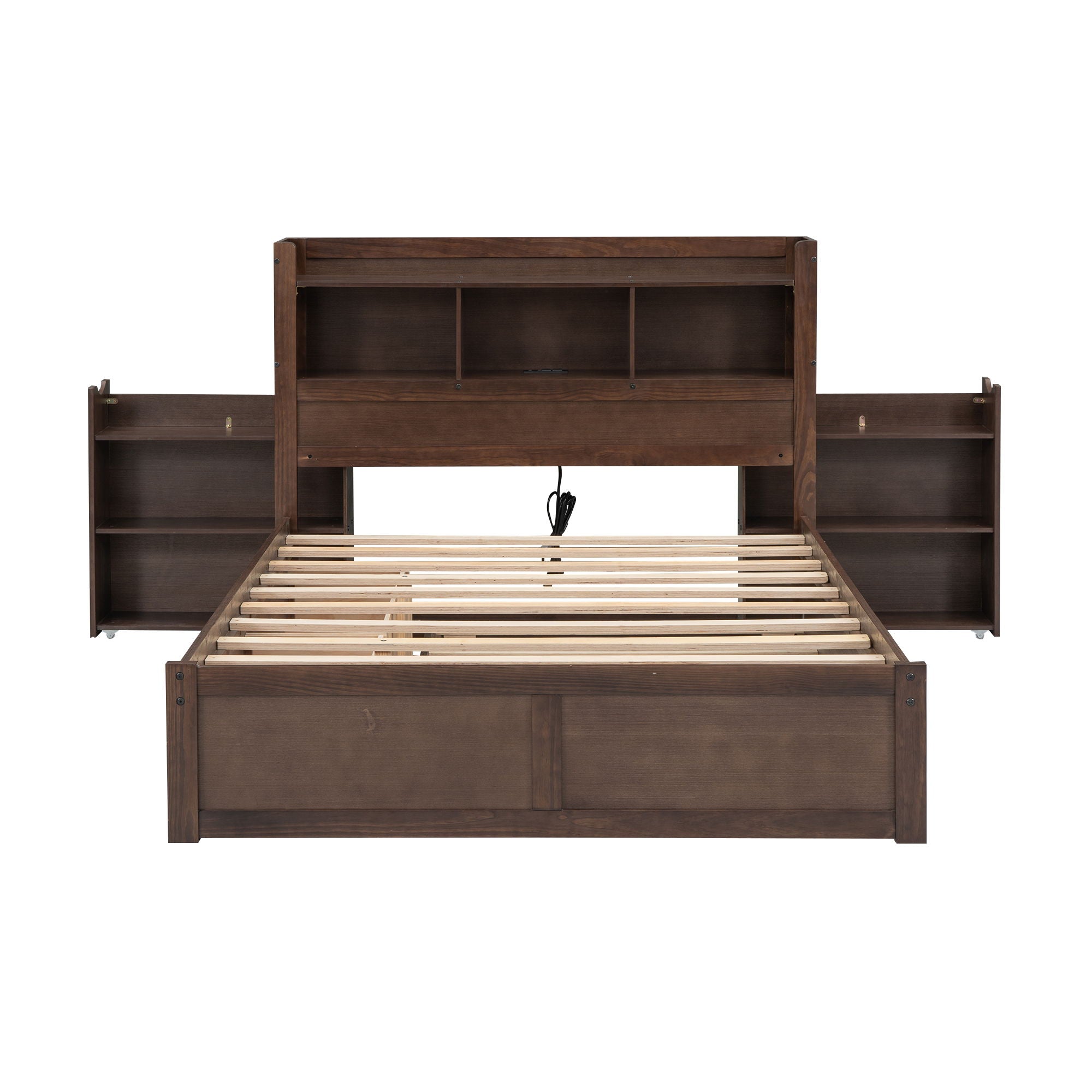 Storage Platform Bed With Pull Out Shelves, Trundle, And 2 Drawers