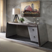 Brancaster - Executive Writing Desk - Distress Chocolate Top Grain Leather & Aluminum