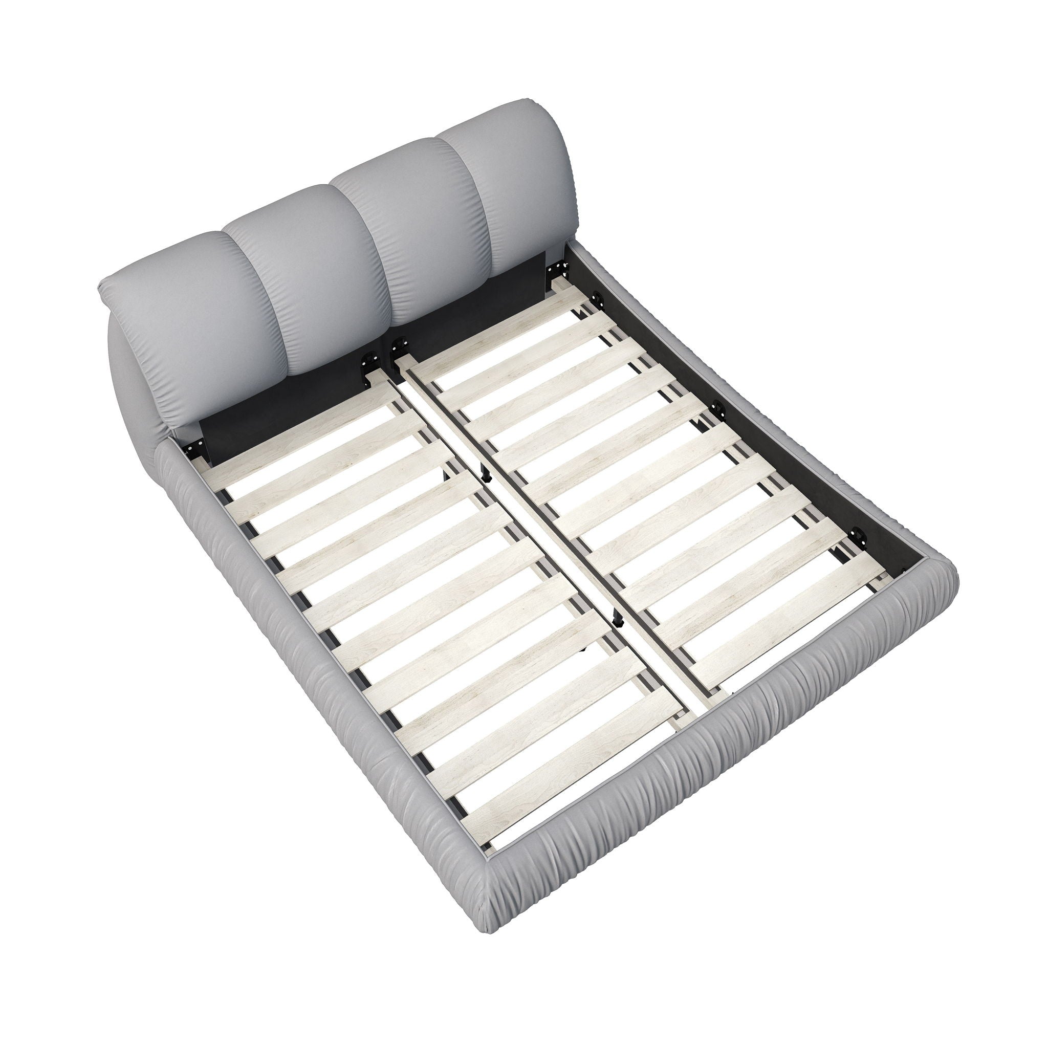 Luxury Upholstered Platform Bed With Oversized Padded Backrest And Solid Wood Frame