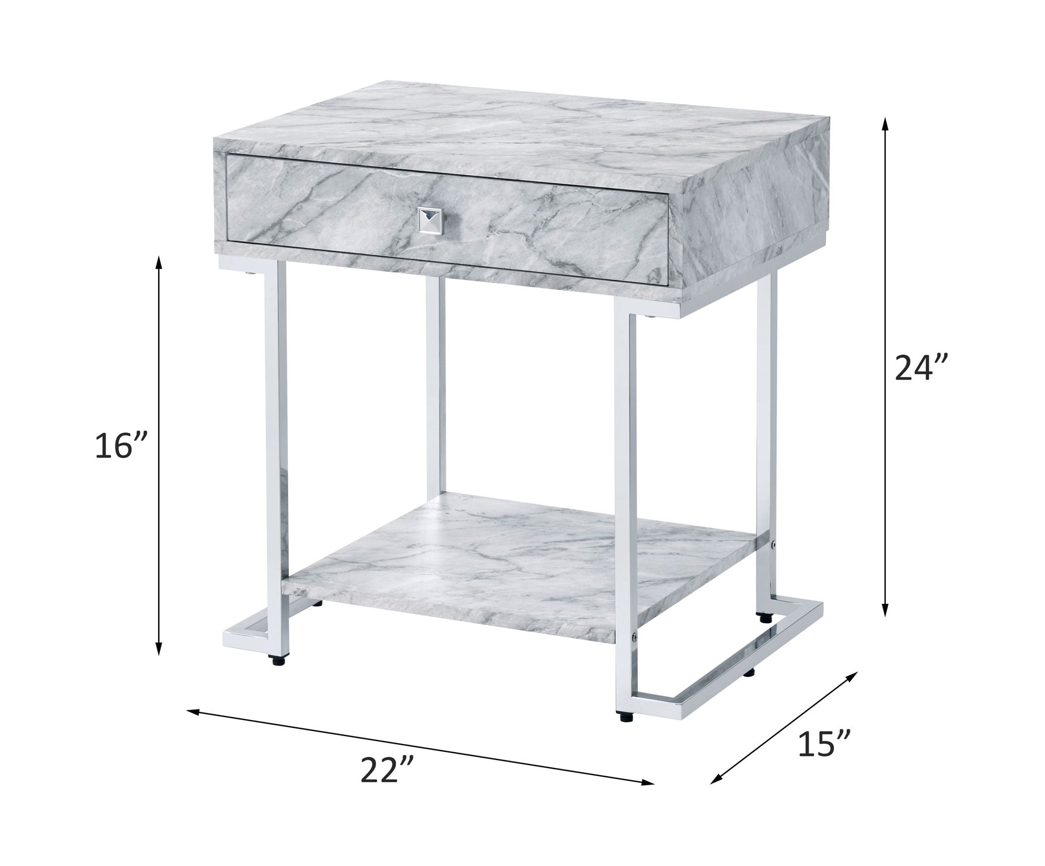 Wither - Accent Table - White Printed Faux Marble & Chrome