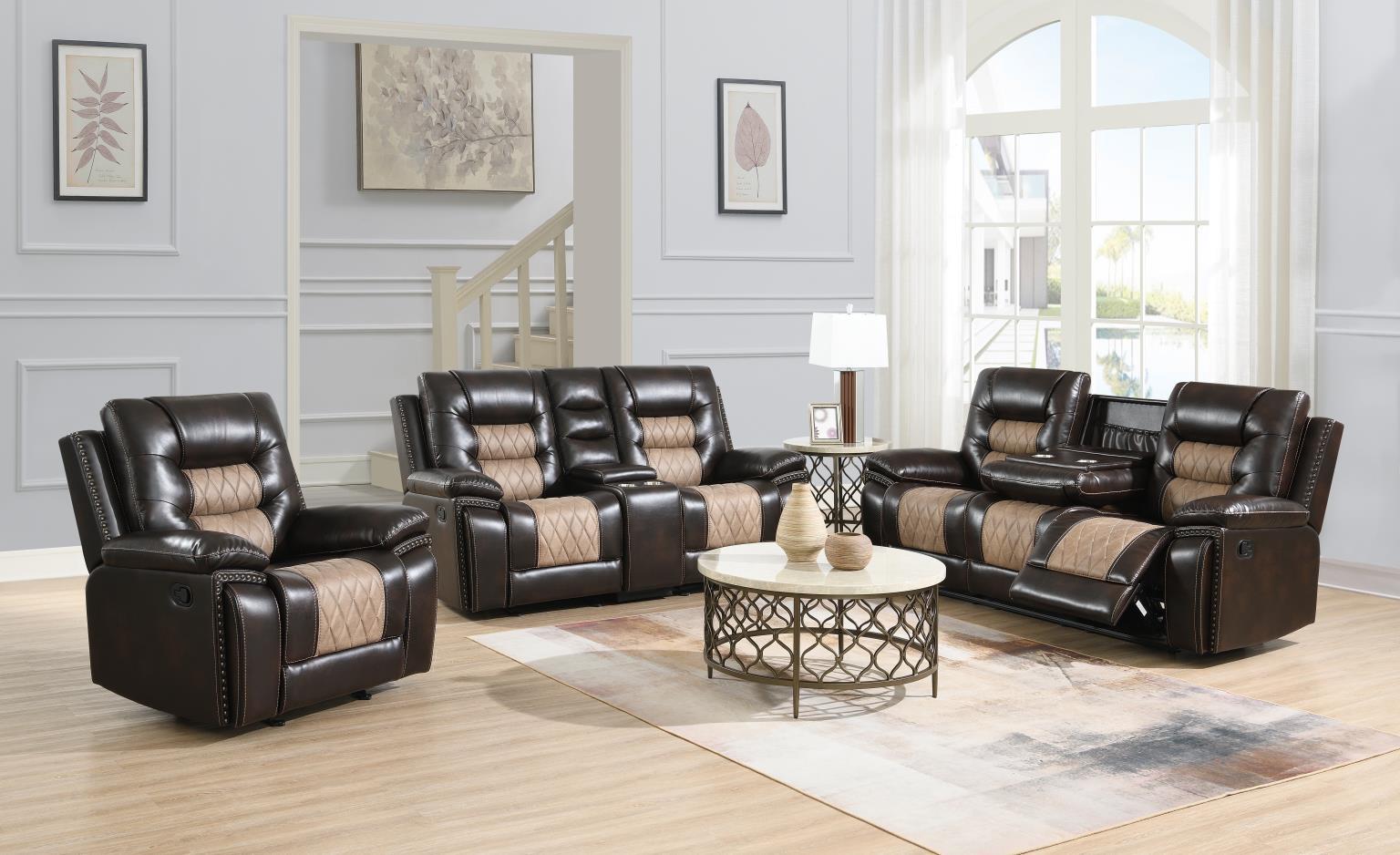 U141 - Motion Sofa With Drop Down, And Two Wireless Chargers - Brown