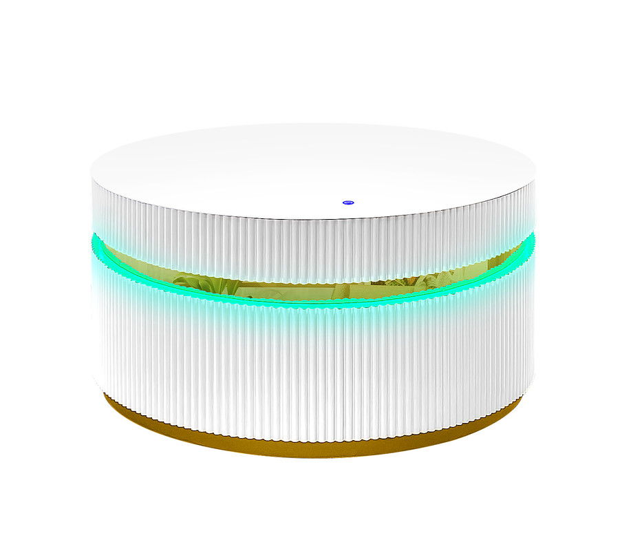 Tavita 39" Round White Coffee Table with Glass Top and LED Lights