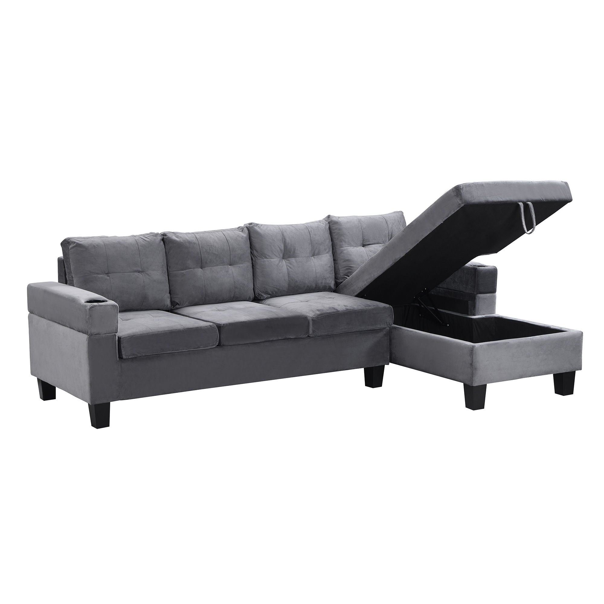 Modern Sectional Sofa Set With L Shape Chaise Lounge And Storage