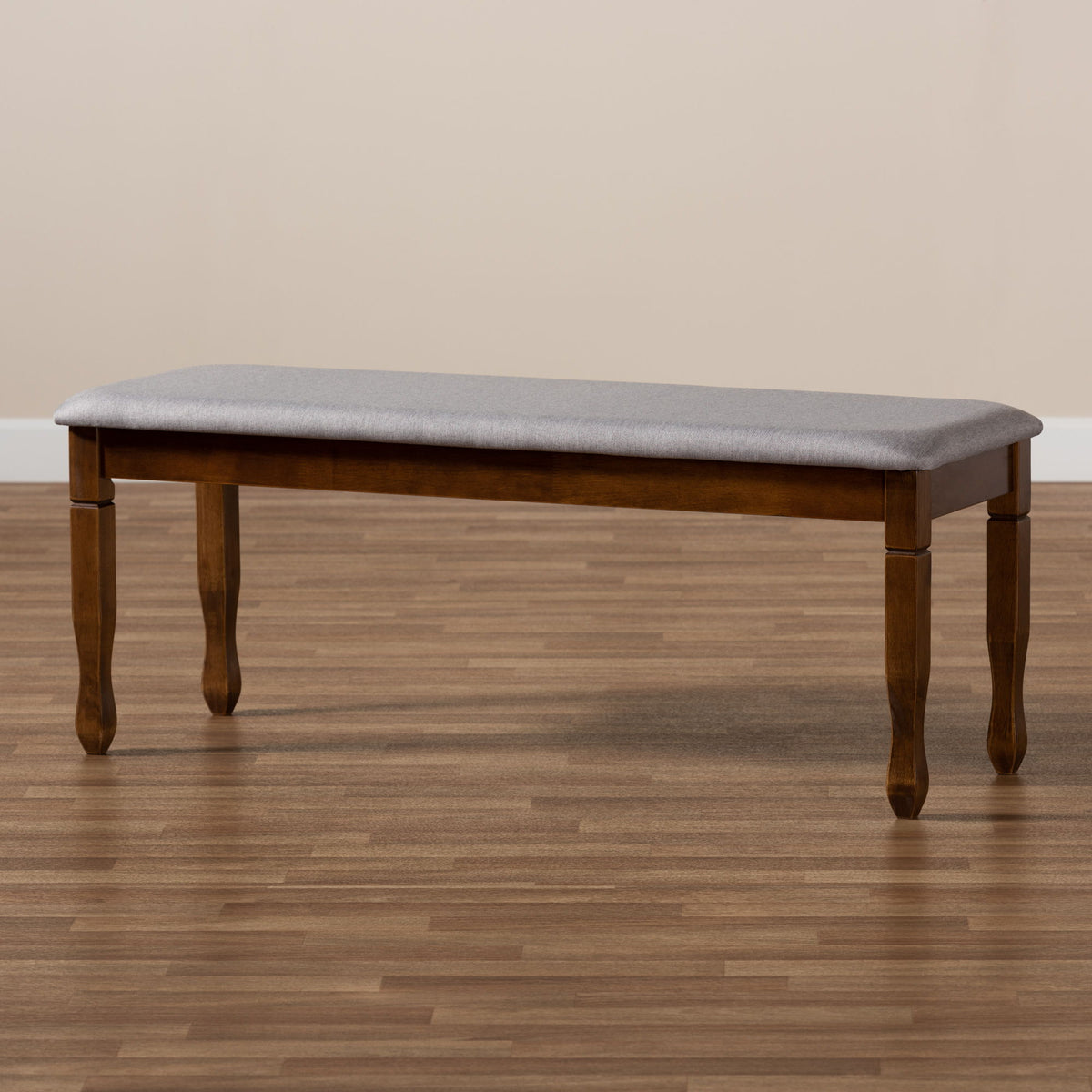 Corey Modern and Contemporary Grey Fabric Upholstered and Walnut Brown Finished Wood Dining Bench