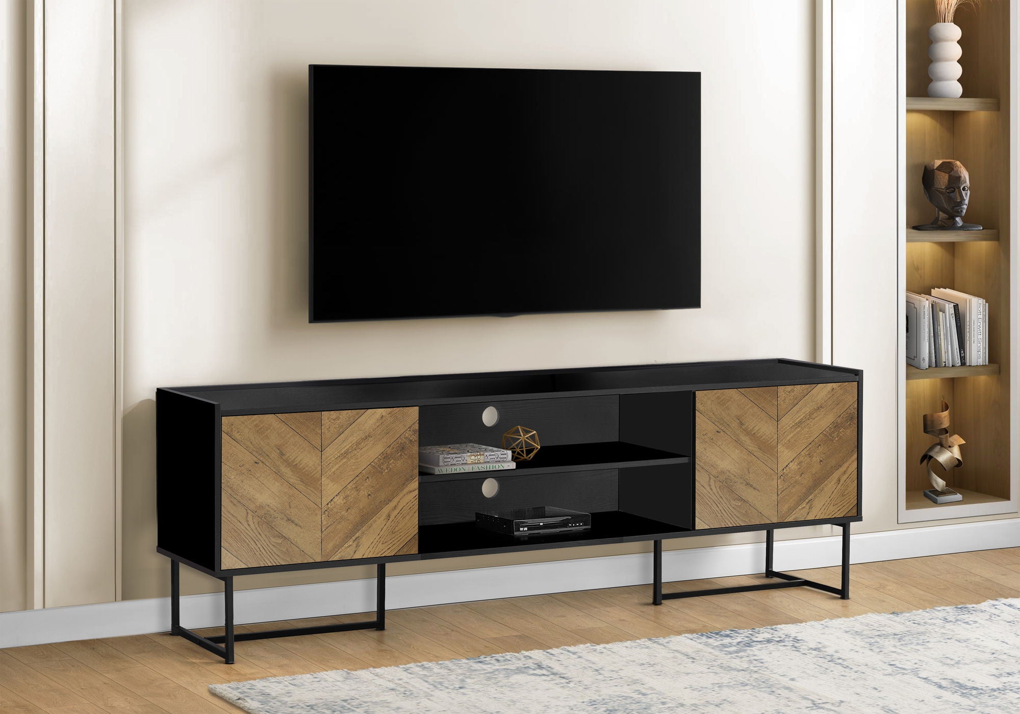 TV Stand, Console, Media Entertainment Center, Storage Cabinet, Modern - Black
