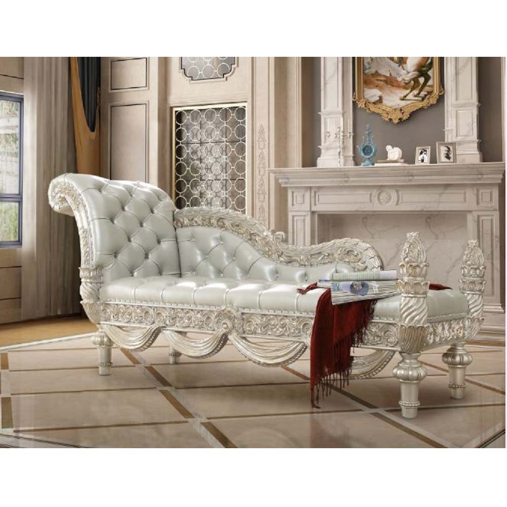 ACME Sandoval - Bench - Beige PU & Champagne Finish | Meri Furniture