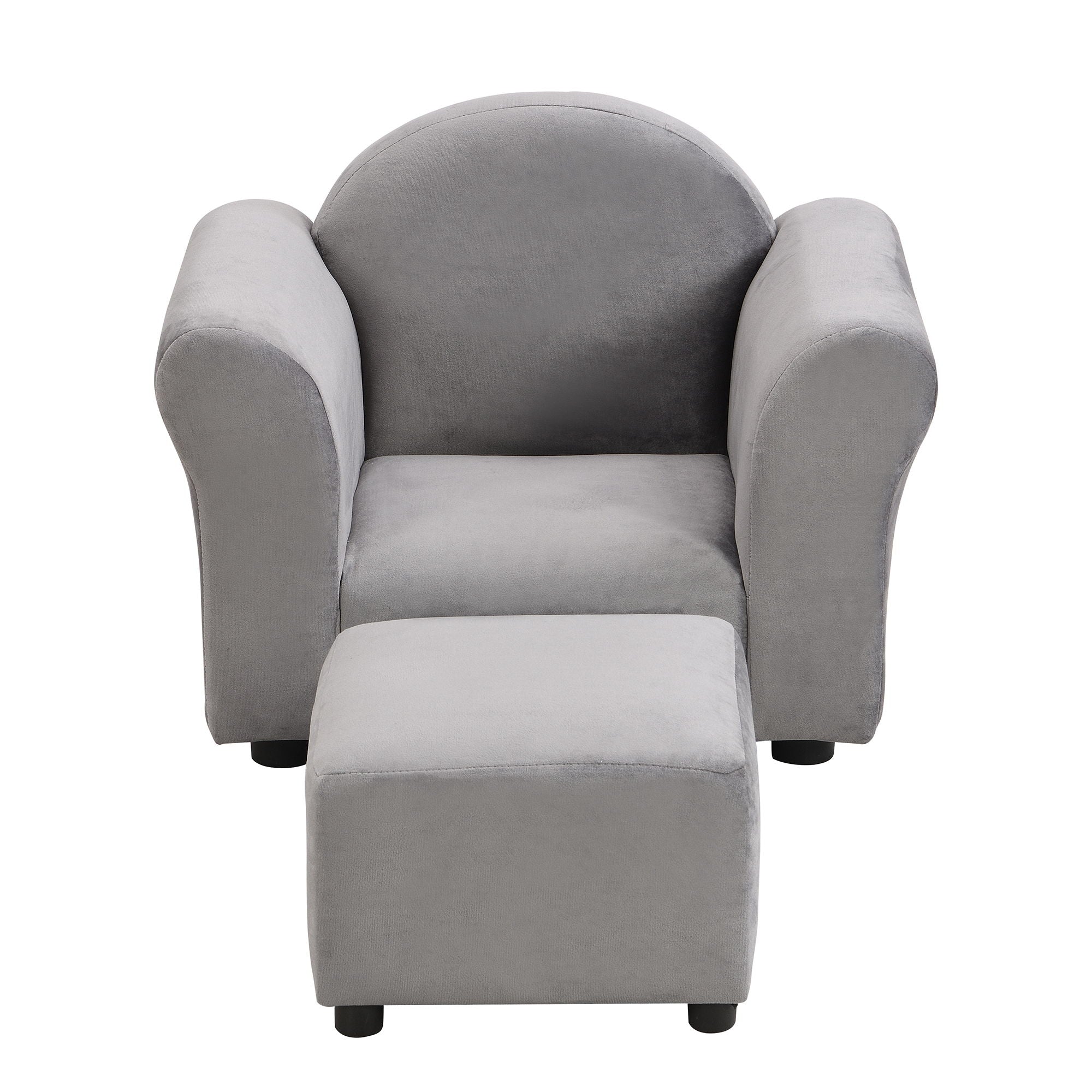 Kids Velvet Upholstered Chair With Ottoman For Comfortable Seating - Gray