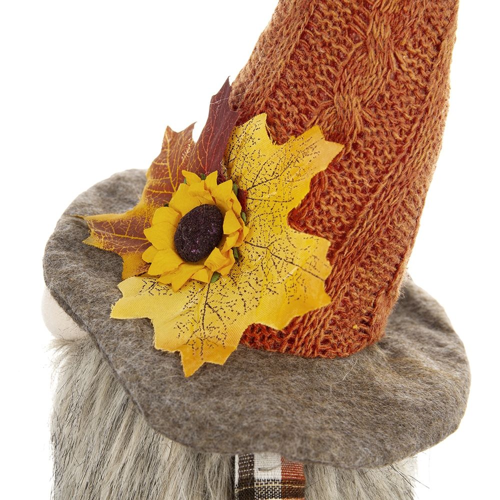 Sitting Gnome With Maple Leaf On Hat, For Holiday Harvest Festival Fall Festival & Thanksgiving Table Decorations (Set of 2) - Orange Multi