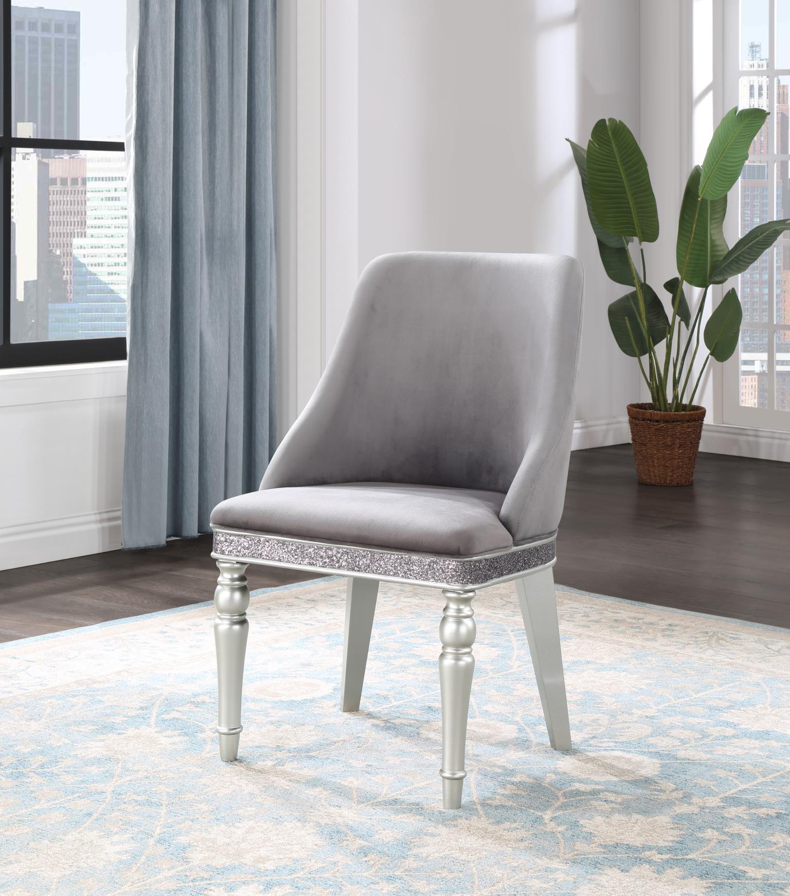 D107 - Velvet Arm Chair (Set of 2) - Shimmer Silver