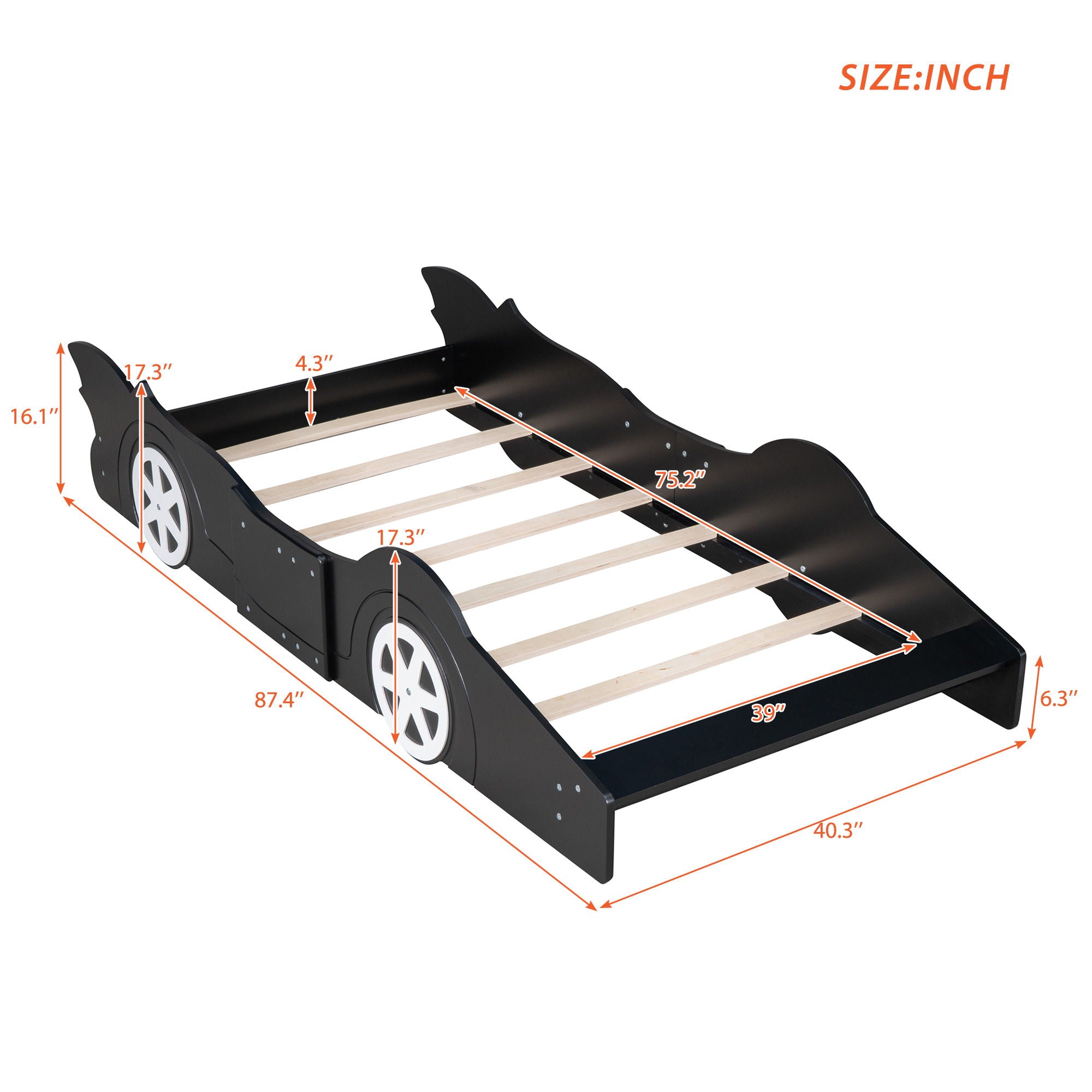 Race Car Shaped Platform Bed & Wheels