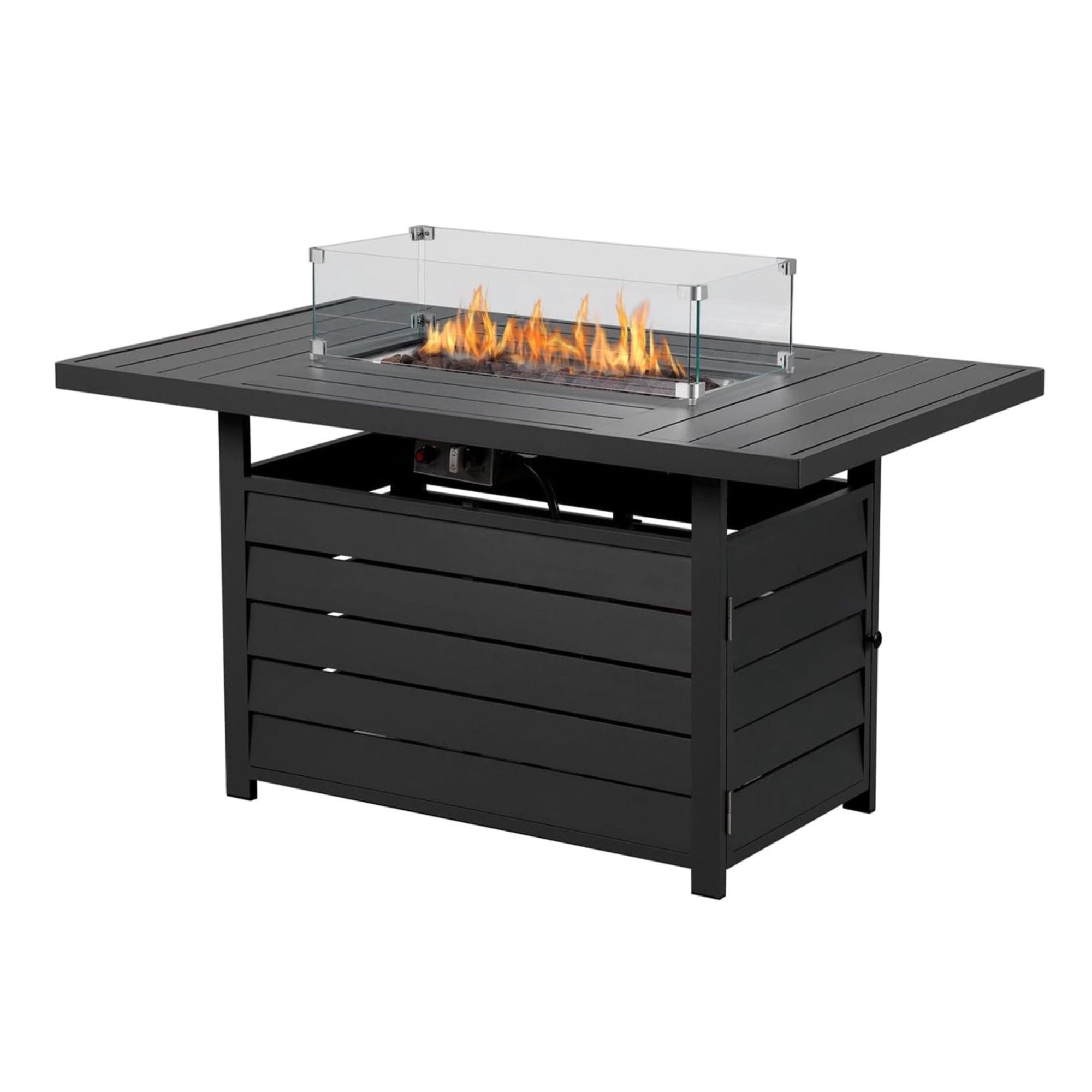 Rectangular Propane Fire Pit Table With Burner, Lava Rock, Waterproof Cover