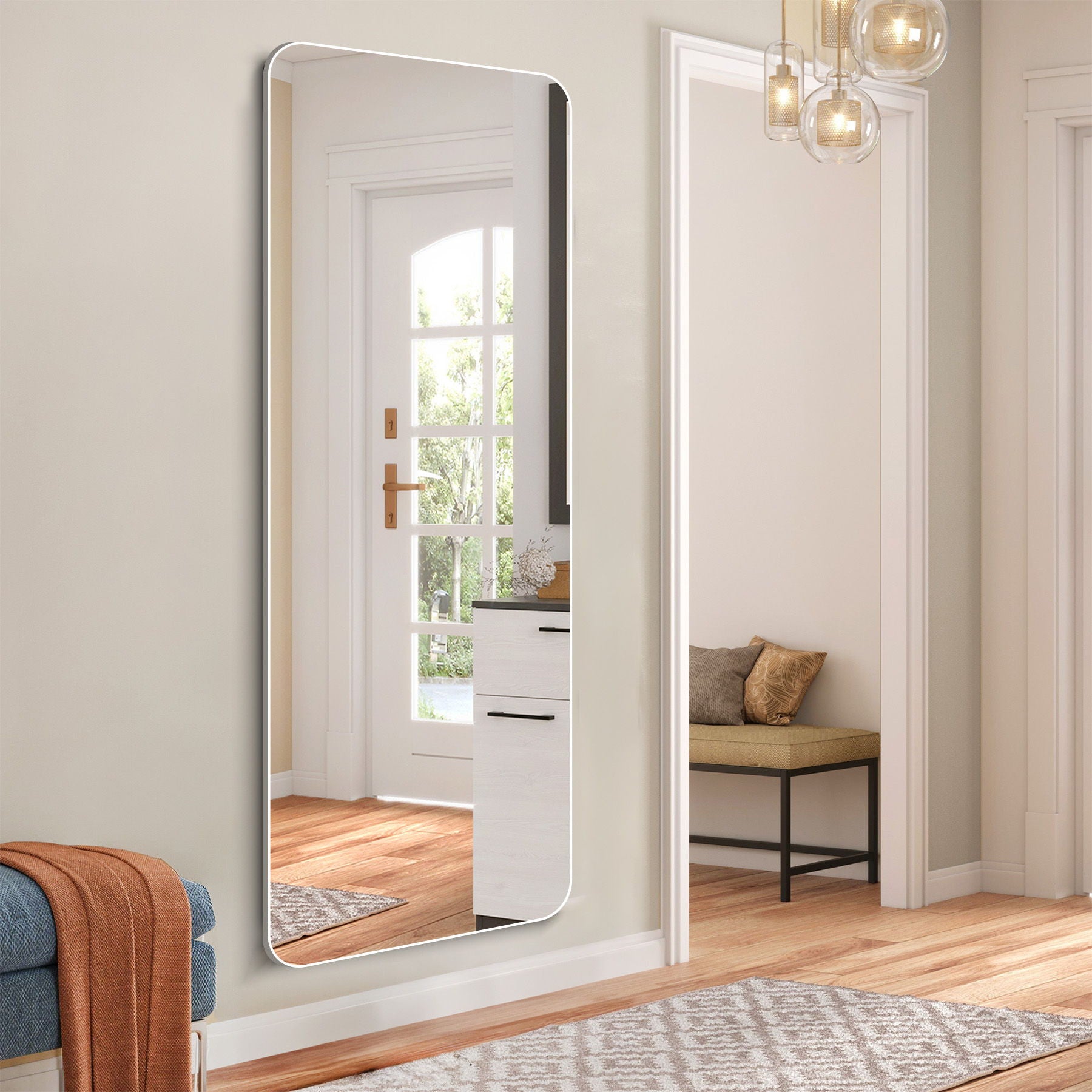 Full Body Round Corner Mirror For Living Room