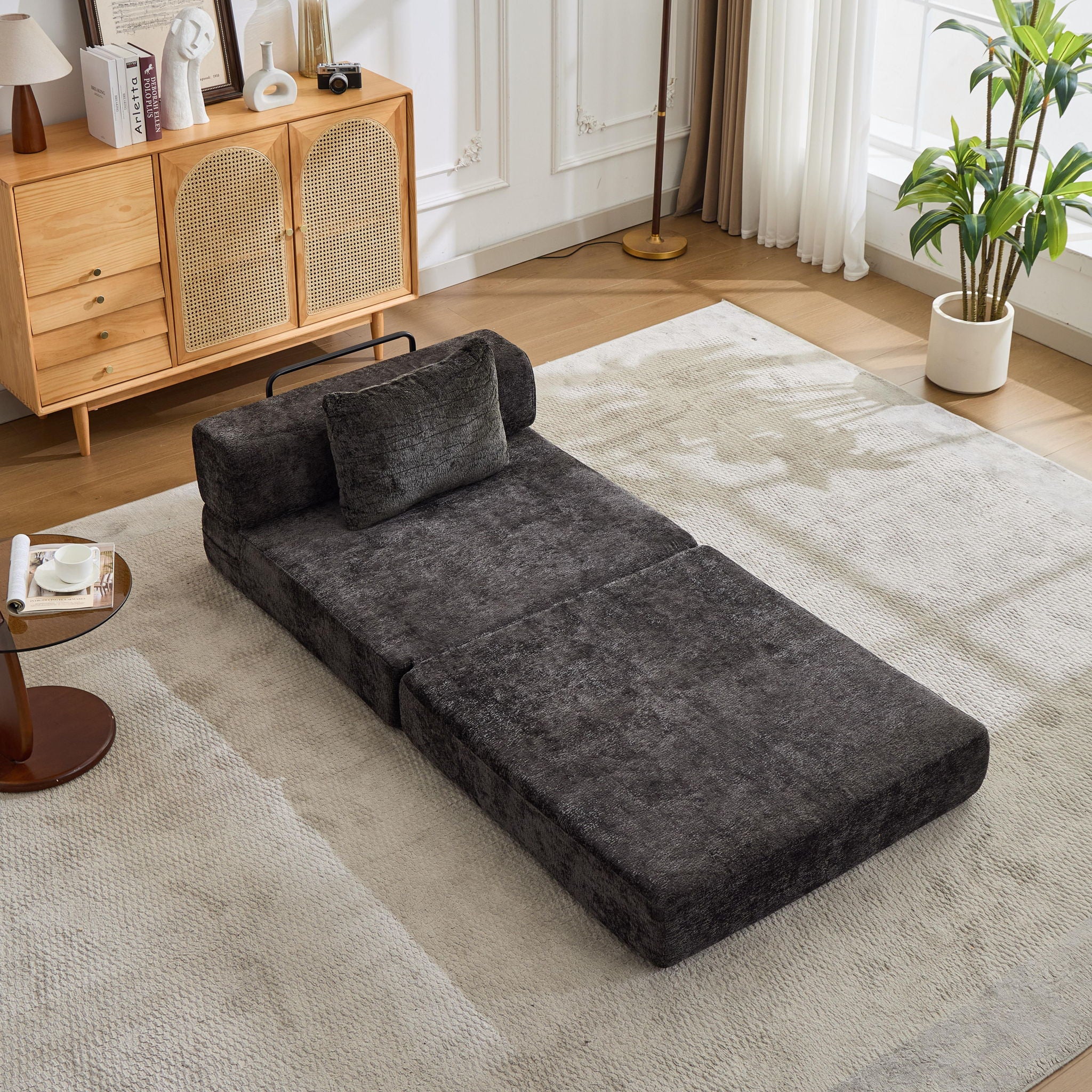 Convertible Floor Sofa Bed With Fixed Shape Frame For Living Room