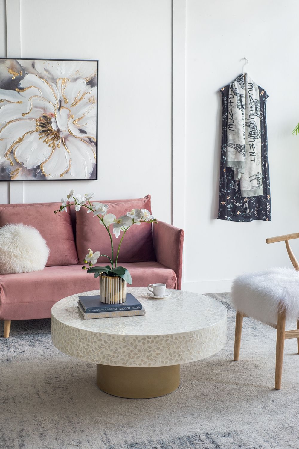 Unique Capiz Coffee Table & Pedestal Base