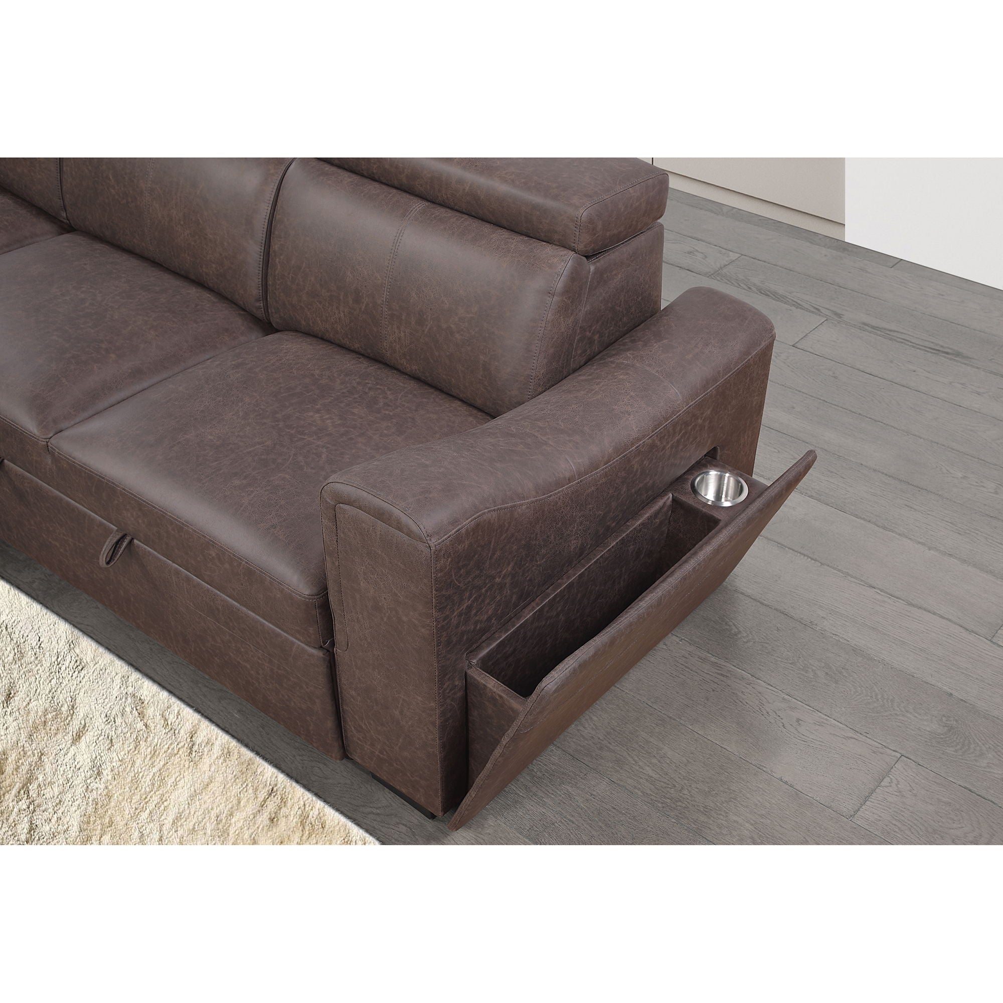 Bruno - Pull Out Complete Sofa Bed With Storage Chaise - Brown