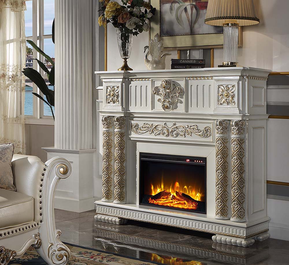 ACME Classy meets functional in this Vendom fireplace. This unit's classic look, features realistic flame and amber effects to create the perfect cozy night in. | Meri Furniture