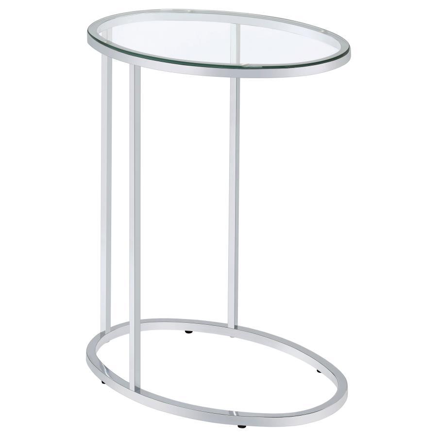 Coaster Fine Furniture Kyle - Oval Glass Top C-Shaped Sofa Side Table - Chrome | Meri Furniture