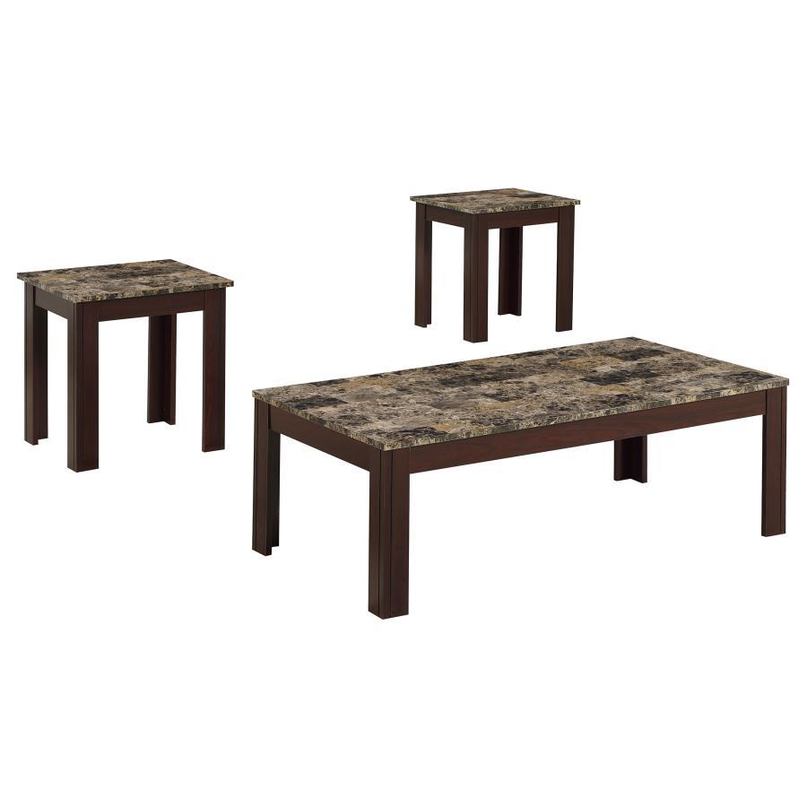 Coaster Fine Furniture Rhodes - 3 Piece Faux Marble Top Coffee Table Set - Brown | Meri Furniture