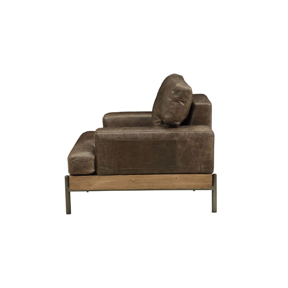 ACME Silchester - Chair - Oak & Distress Chocolate Top Grain Leather | Meri Furniture