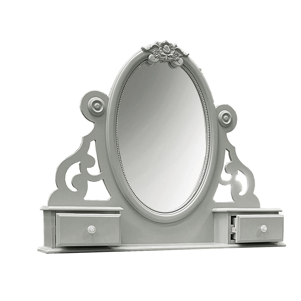 Jewelry Mirror without beveled with 2 Drawer: Wooden Center Drawer Glide, Dovetail Included, Felt-Lined Top Drawer, Hardware: Crystal like Knob