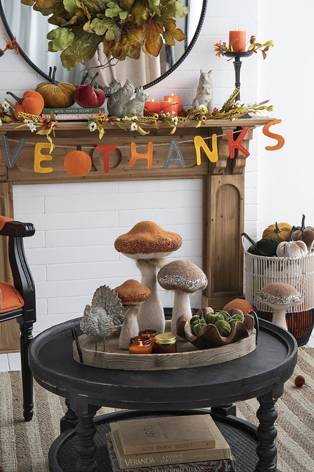 Mushroom Holiday Ornament, For Harvest Festival Fall Festival & Thanksgiving Table Decorations (Set of 2) - Beige / Orange