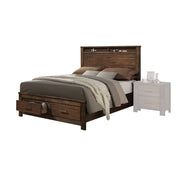 ACME The Merrilee bedroom collection features spacious storage headboard and footboard. The pieces are nicely matched with oak finish coating and antique brass metal hardware, offering a warm and stylish relaxing environment. | Meri Furniture