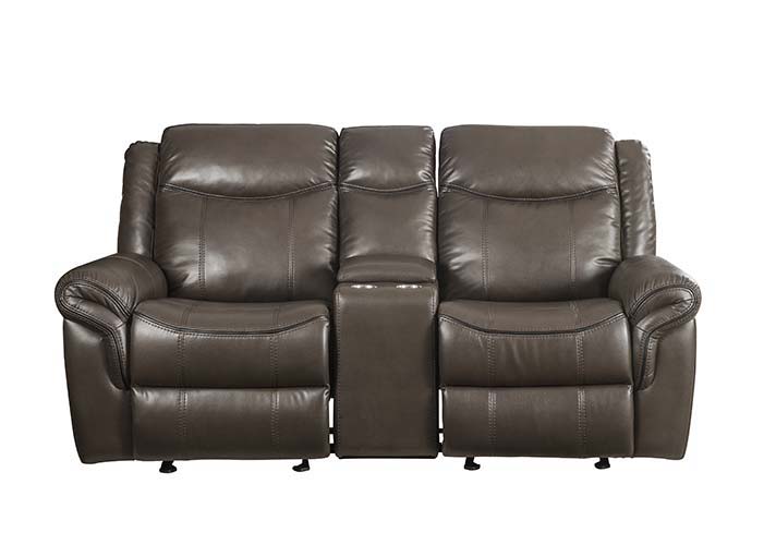 Lydia - Motion Loveseat With USB & Console - Brown Leather Aire