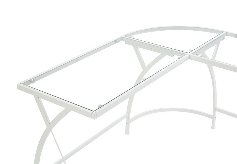 ACME Corner Computer Desk Orientation: "L" Shape Metal Frame BaseRectangular Table Top w/Tempered Glass | Meri Furniture
