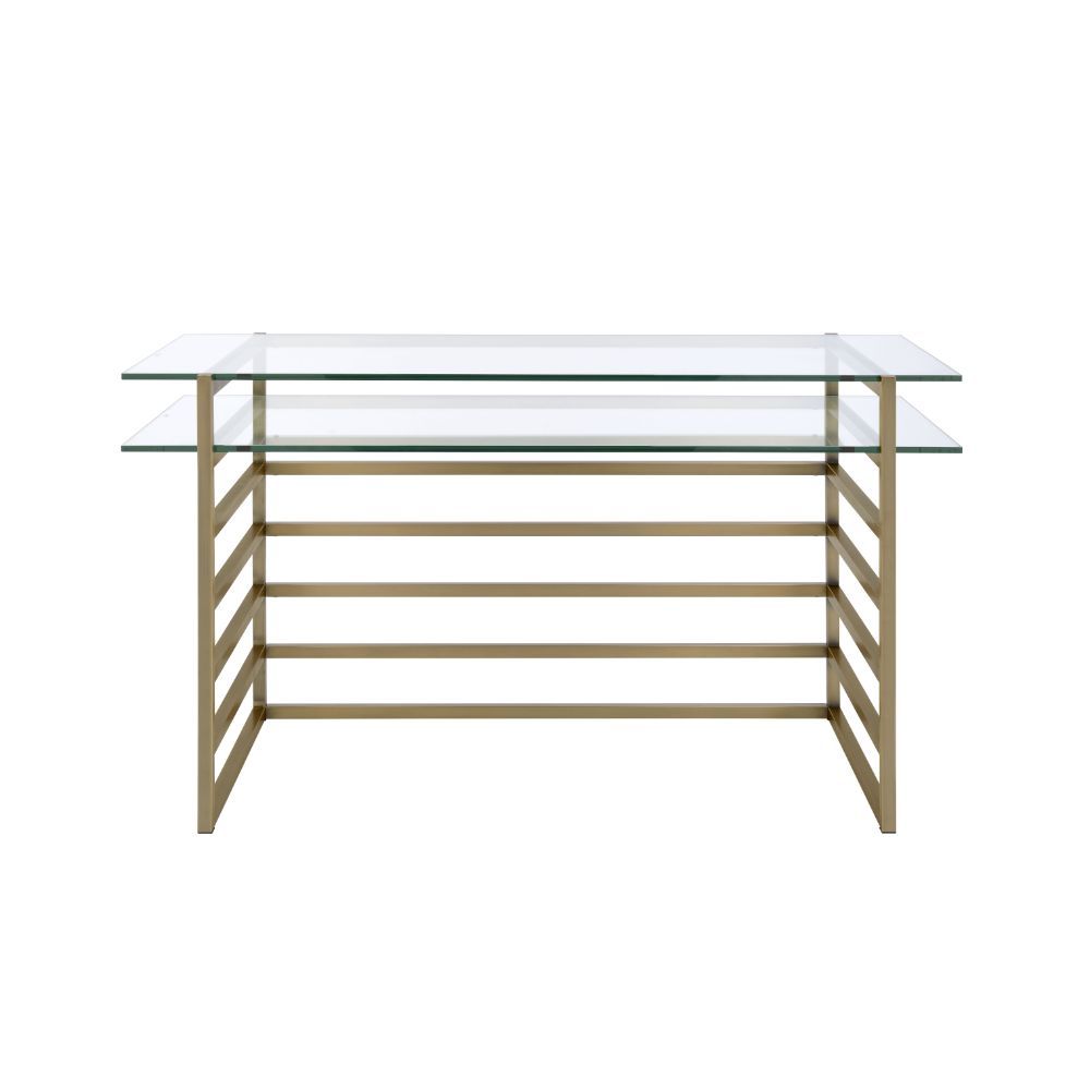 ACME Shona - Desk - Antique Gold & Clear Glass | Meri Furniture
