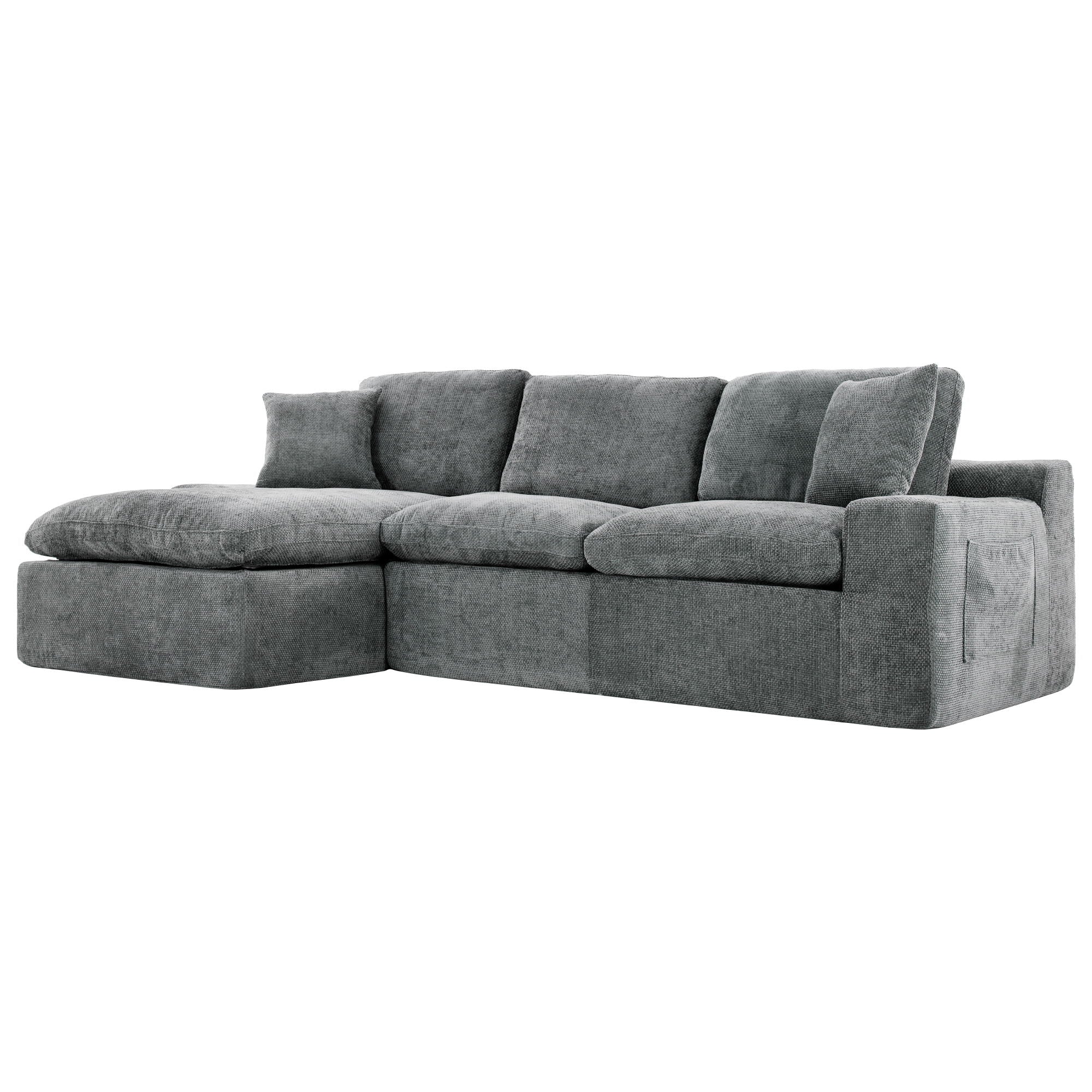 Cloud Sectional Sofa With Double Layer Cushion And Side Pockets, Free-Combined