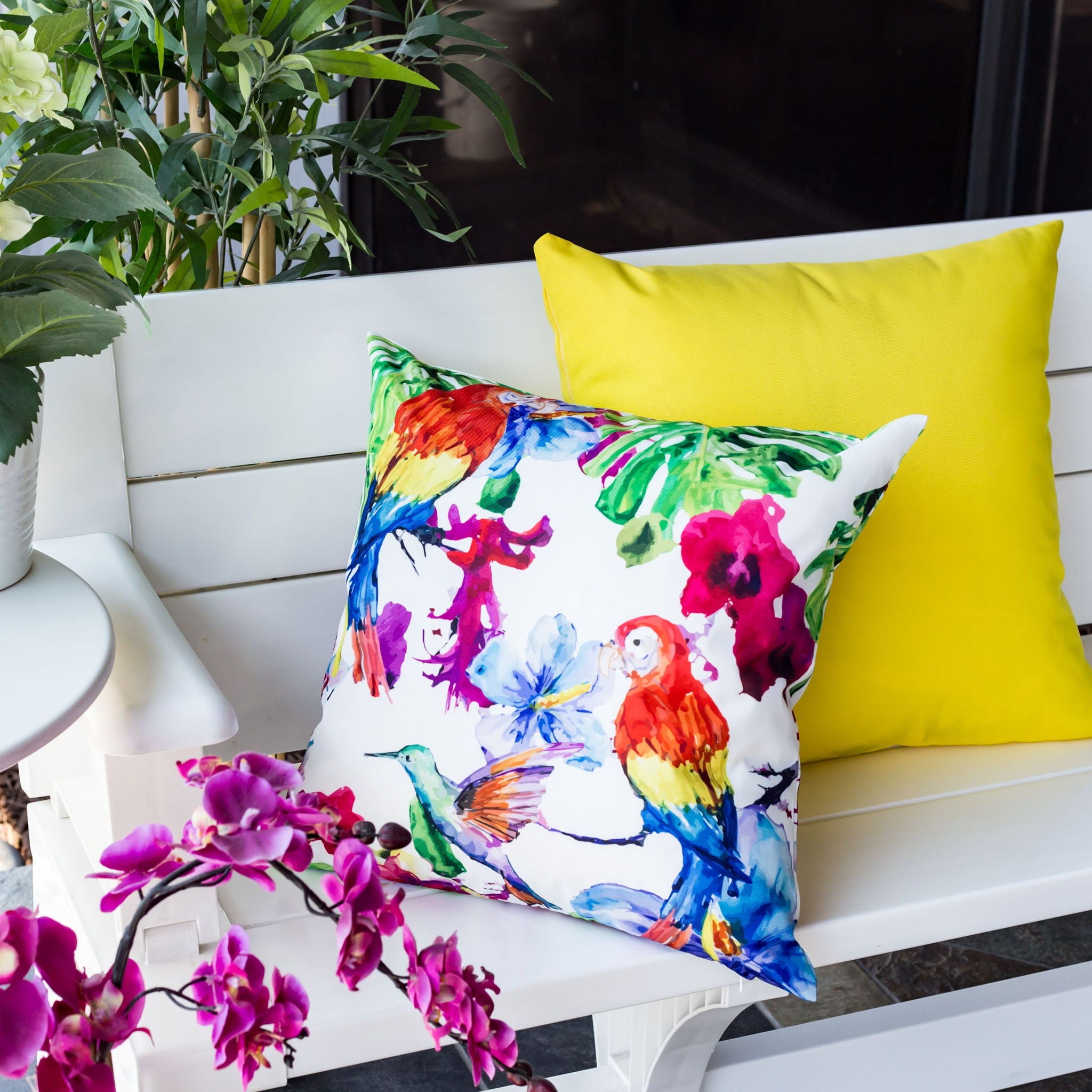 Tropical Parrot Outdoor & Indoor Pillow With Solarium - Multicolor