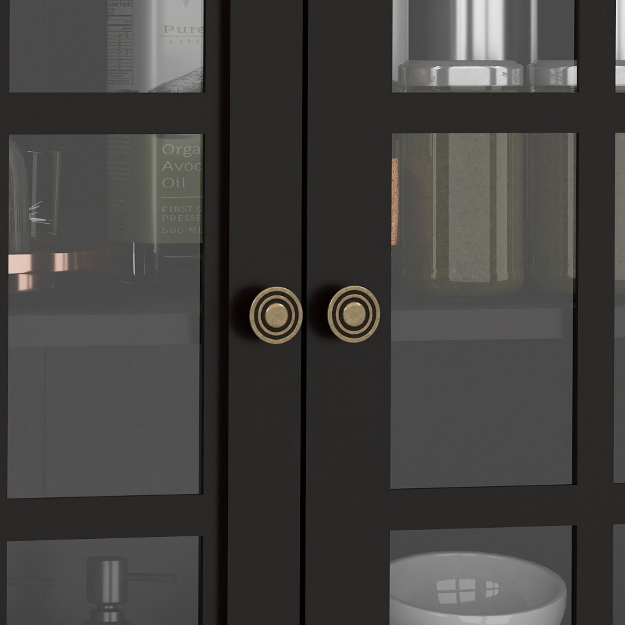 Minimalist Buffet Cabinet With Double Glass Doors And Drawer