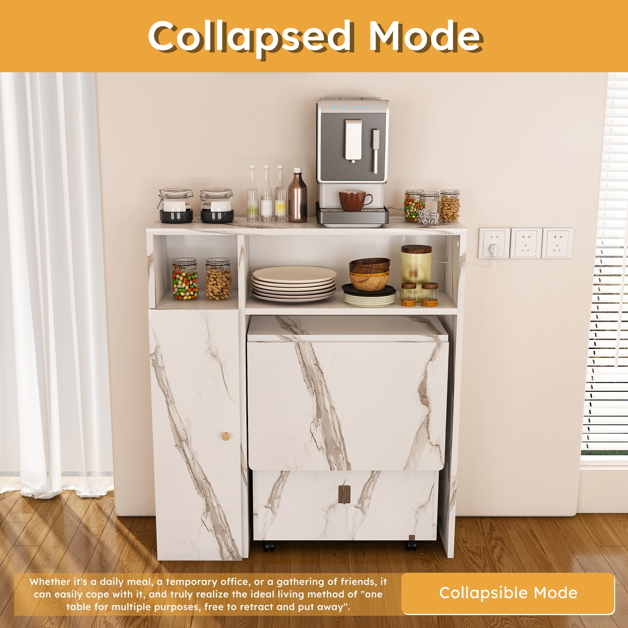 Multifunctional Folding Dining Table With Wall-Mounted Sideboard & Storage