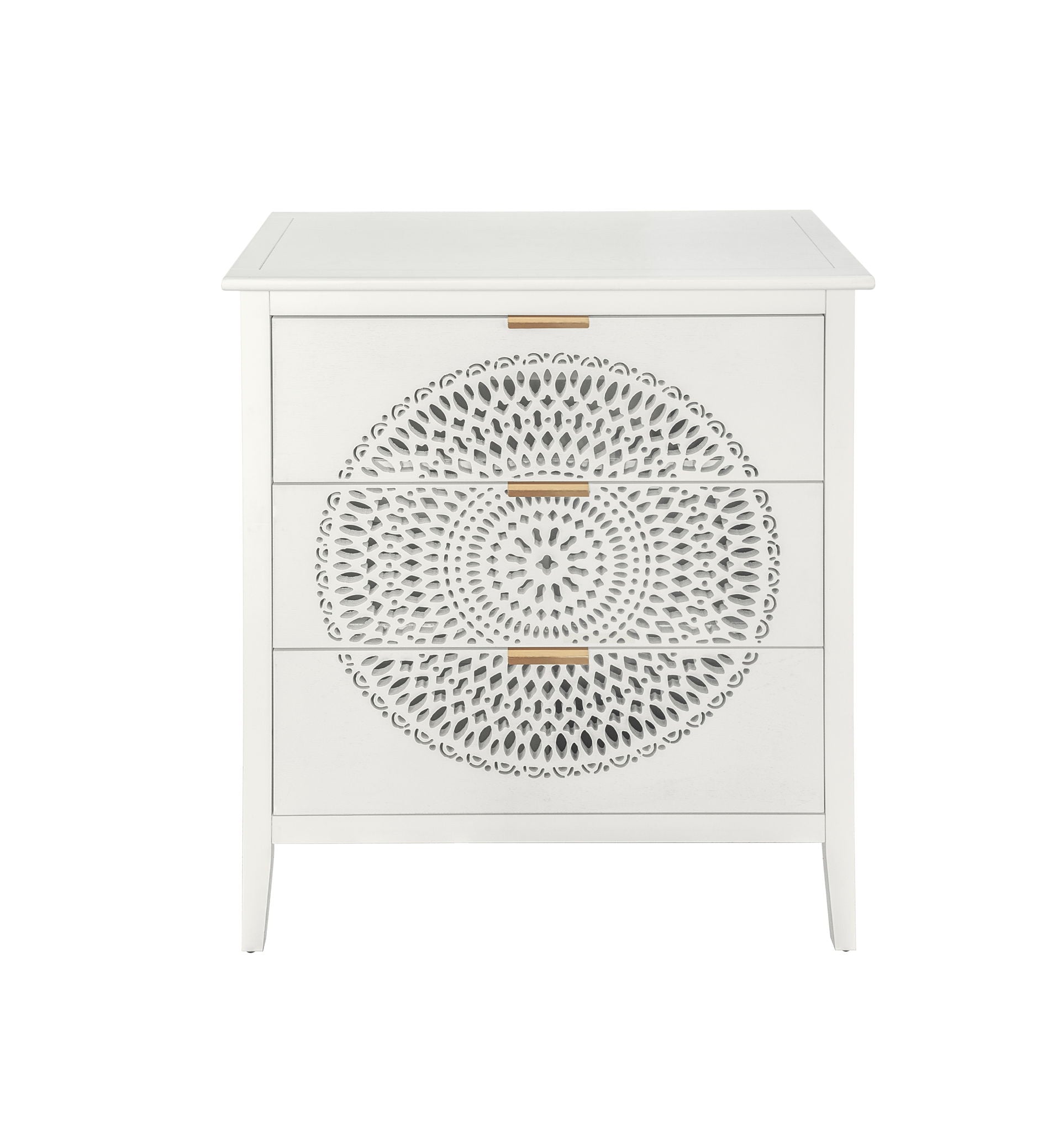 3 Drawer Cabinet With Hollow Carved 3 Drawer Dresser Storage Chest With Metal Handles For Entryway Living Room Bedroom - Beige