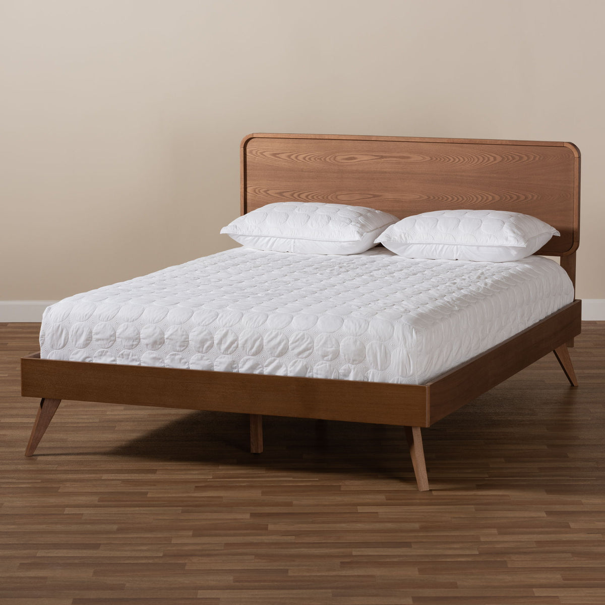 Demeter Mid-Century Modern Walnut Brown Finished Wood Full Size Platform Bed
